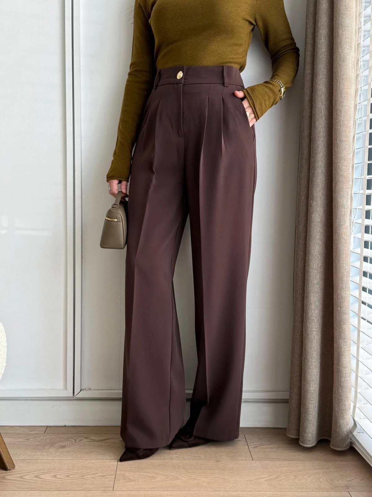 Gold Düğme Palazzo Pantolon