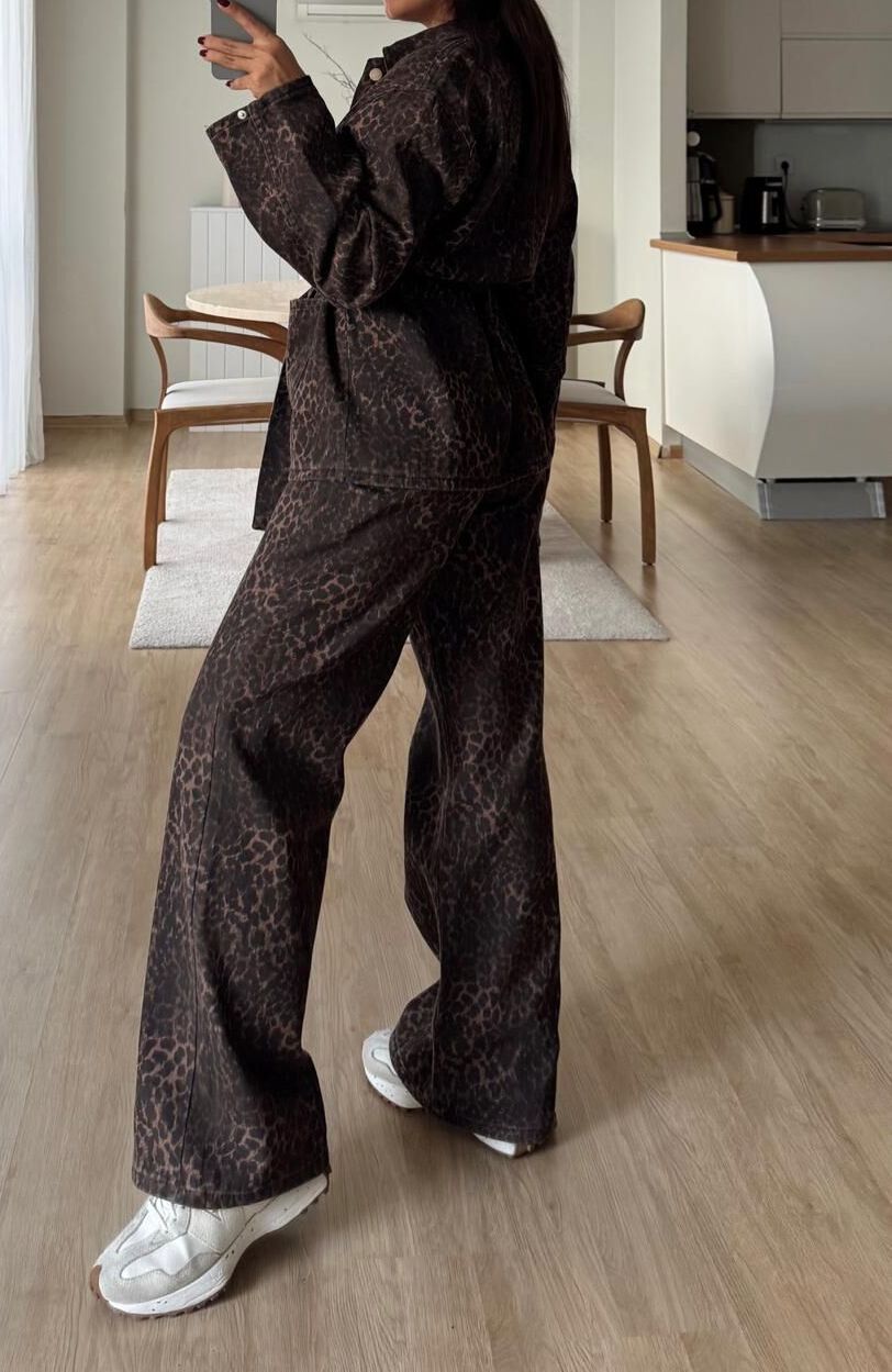 Leopar Gabardin Pantolon Takım