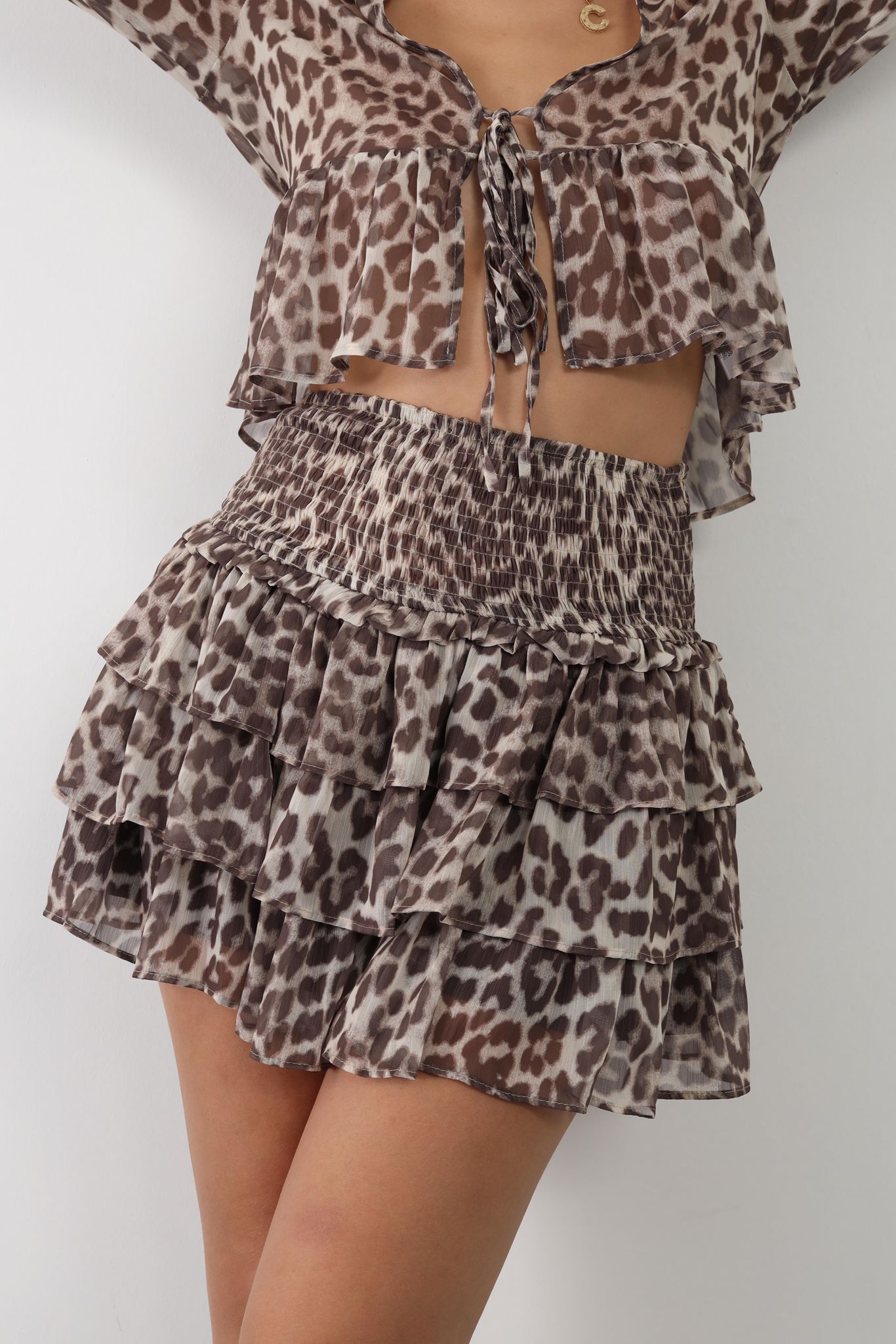 Leopar Fırfırlı Mini Etek