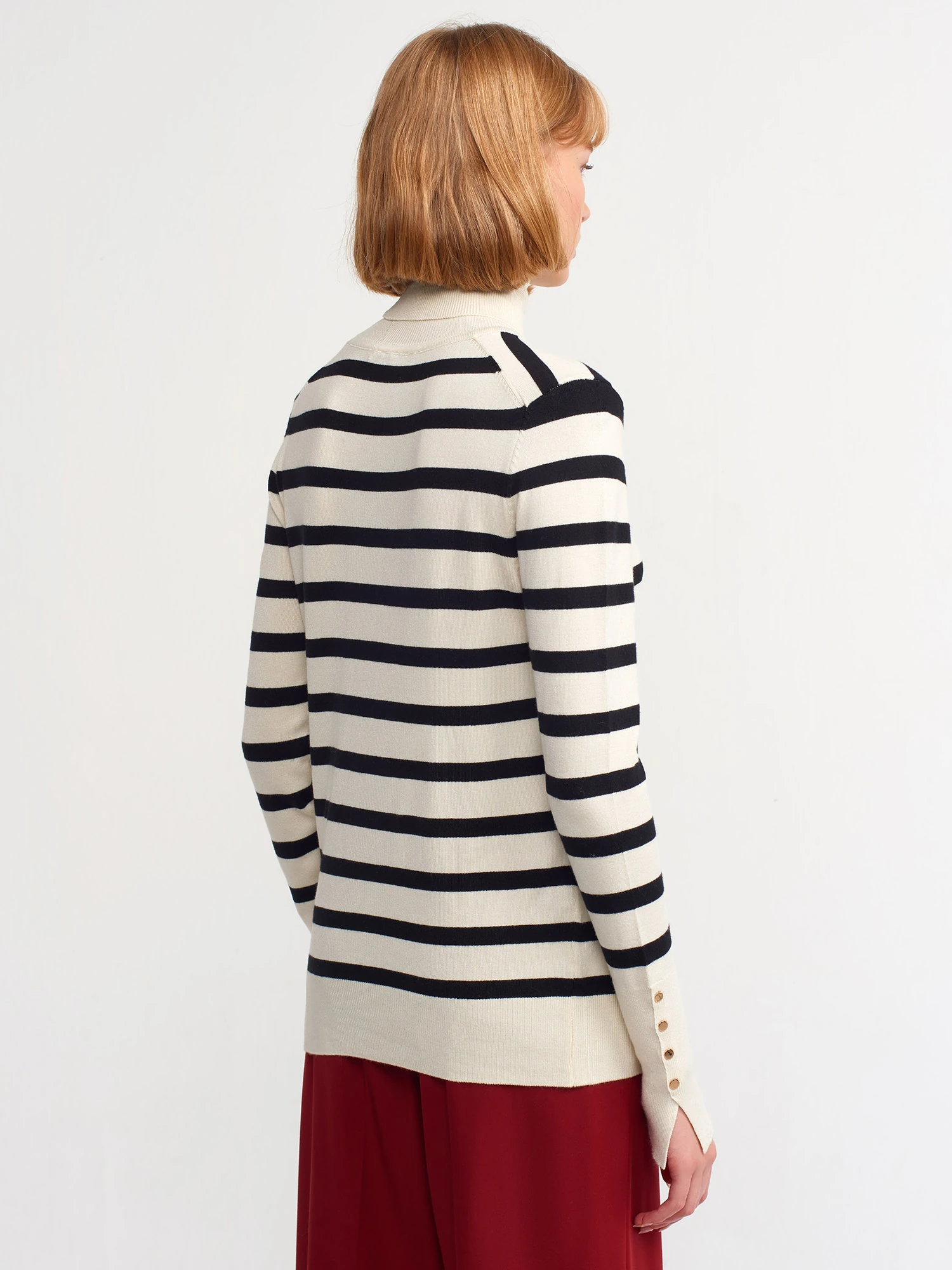 DİLVİN Balıkçı Yaka Çizgili Duroplu Kazak