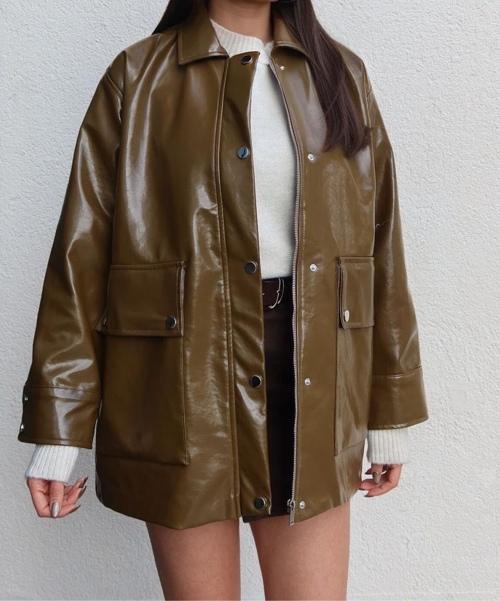 Parlak Oversize Etekli Deri Takım 