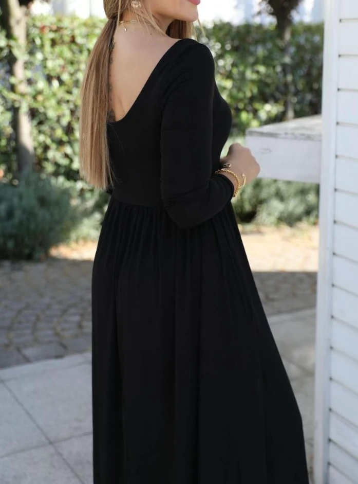 U Yaka Viskon Midi Elbise