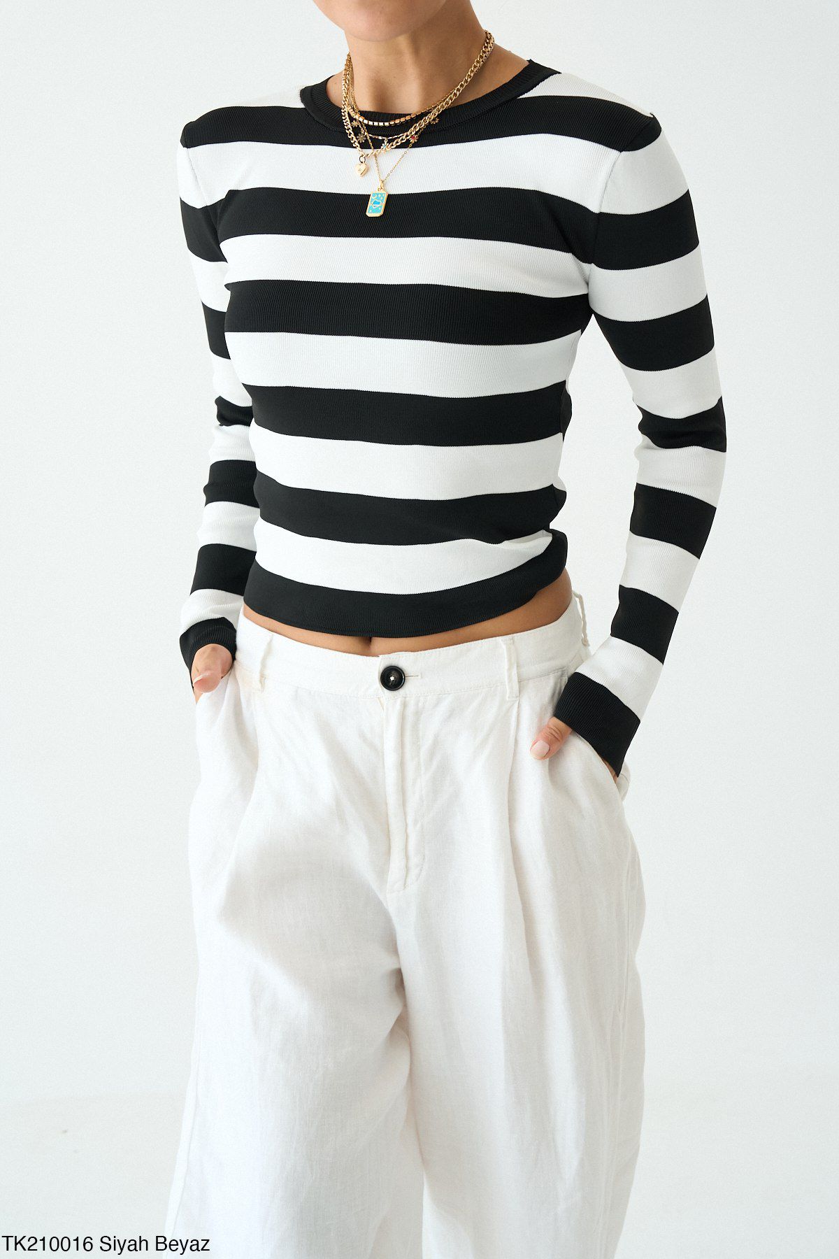 Çizgili Likralı Merserize Bluz