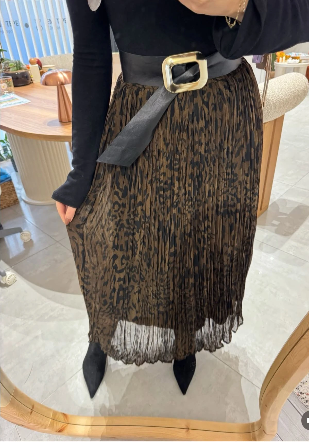 Kraslı Leopar Desen Etek