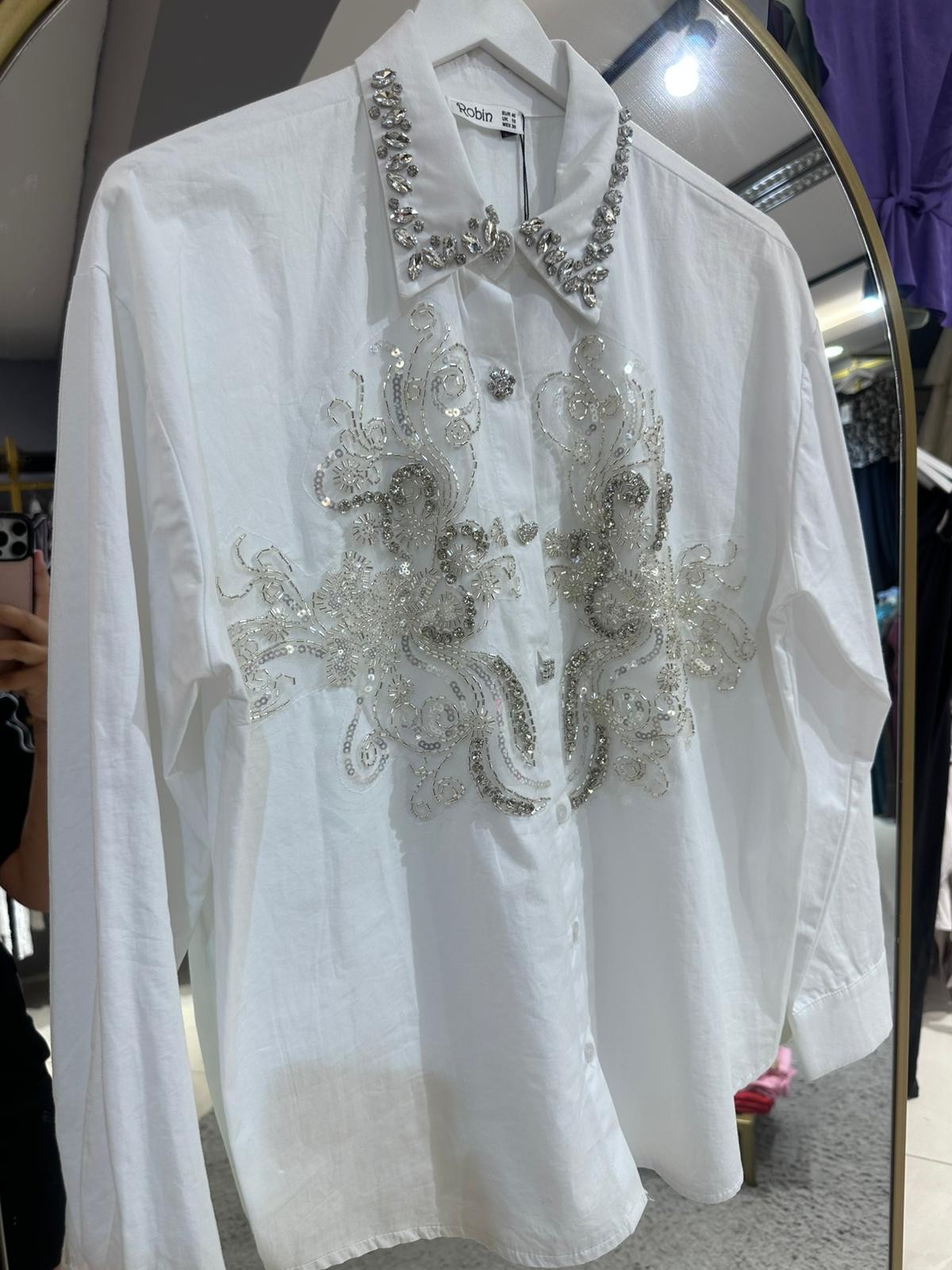 Poplin Göğüs Taşlı Gömlek