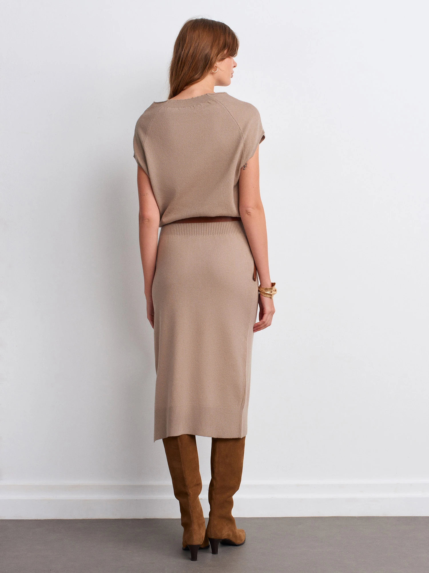 DİLVİN Yünlü Karışımlı Kemerli Triko Elbise