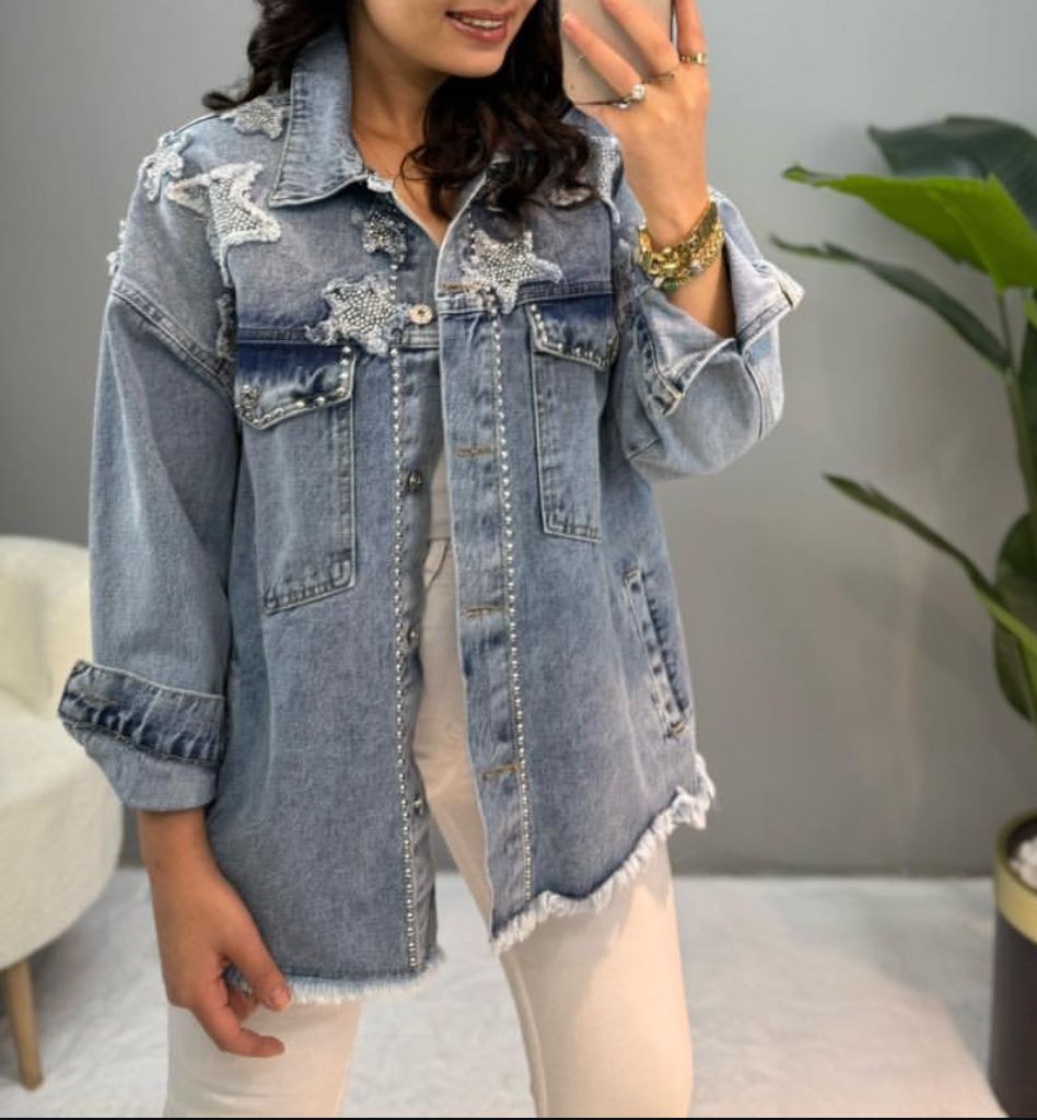 Yıldızlı Taşlı Denim Ceket
