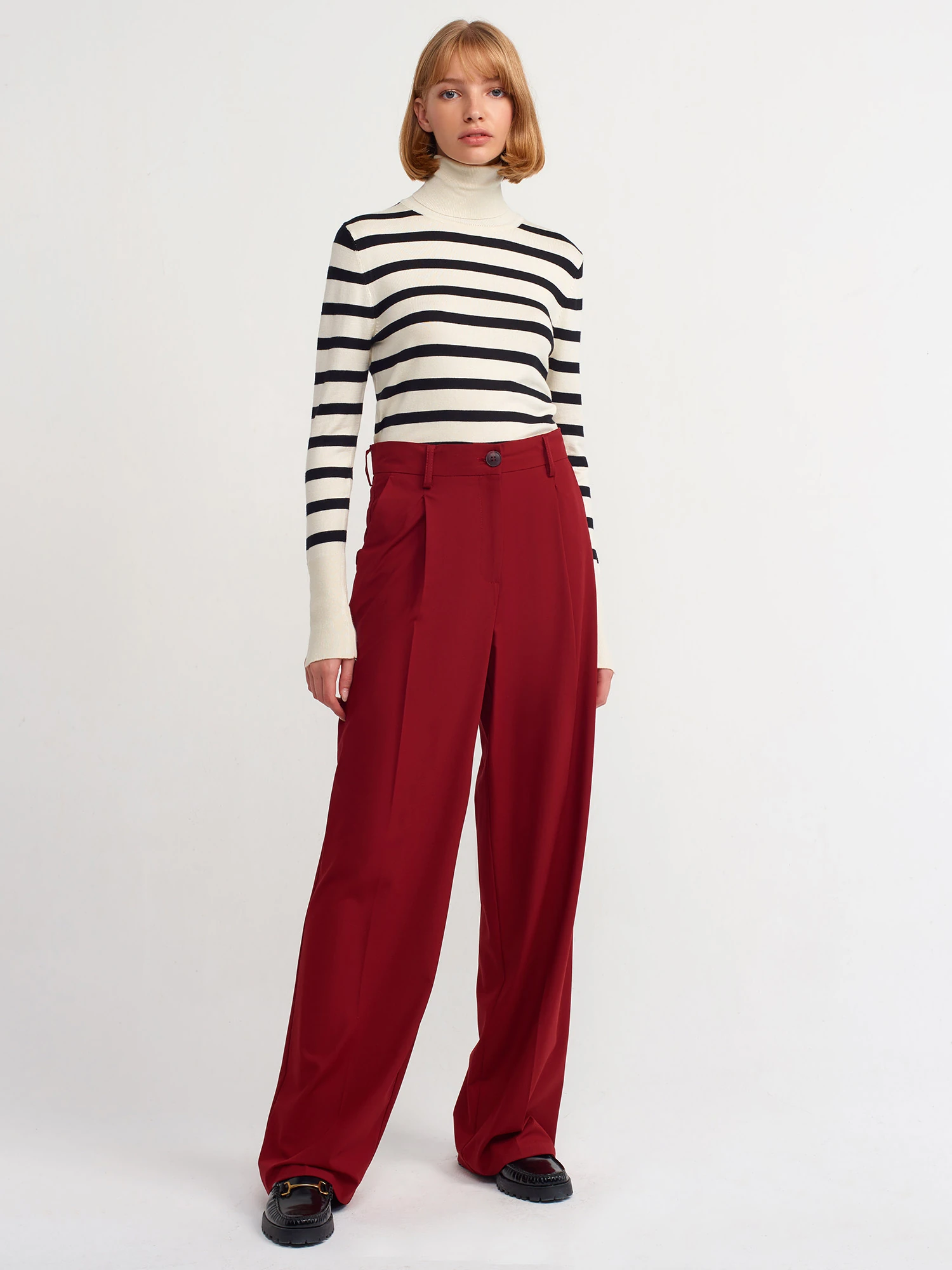 DİLVİN Balıkçı Yaka Çizgili Duroplu Kazak