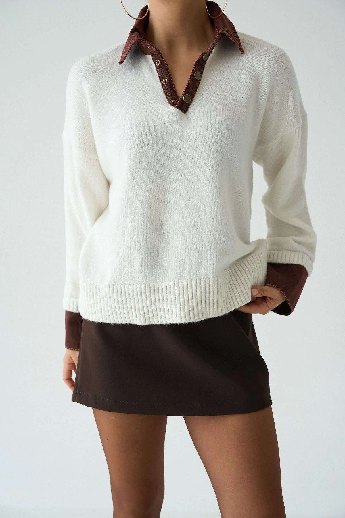 Jean Detaylı Triko Bluz