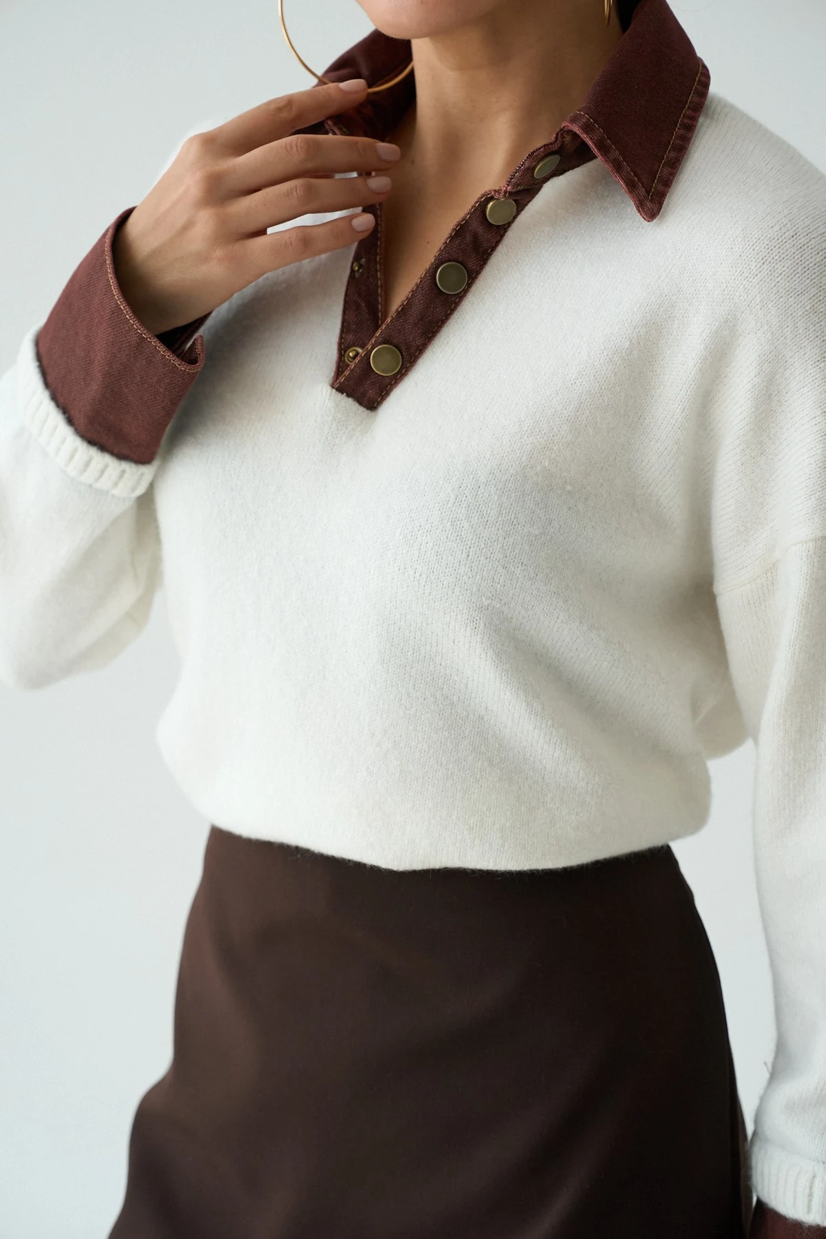 Jean Detaylı Triko Bluz