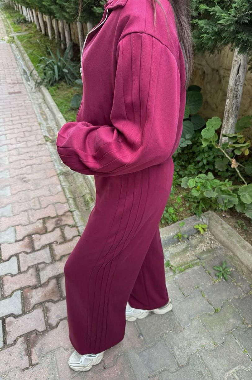 Fermuarlı Modal Bomber Ceket Takım