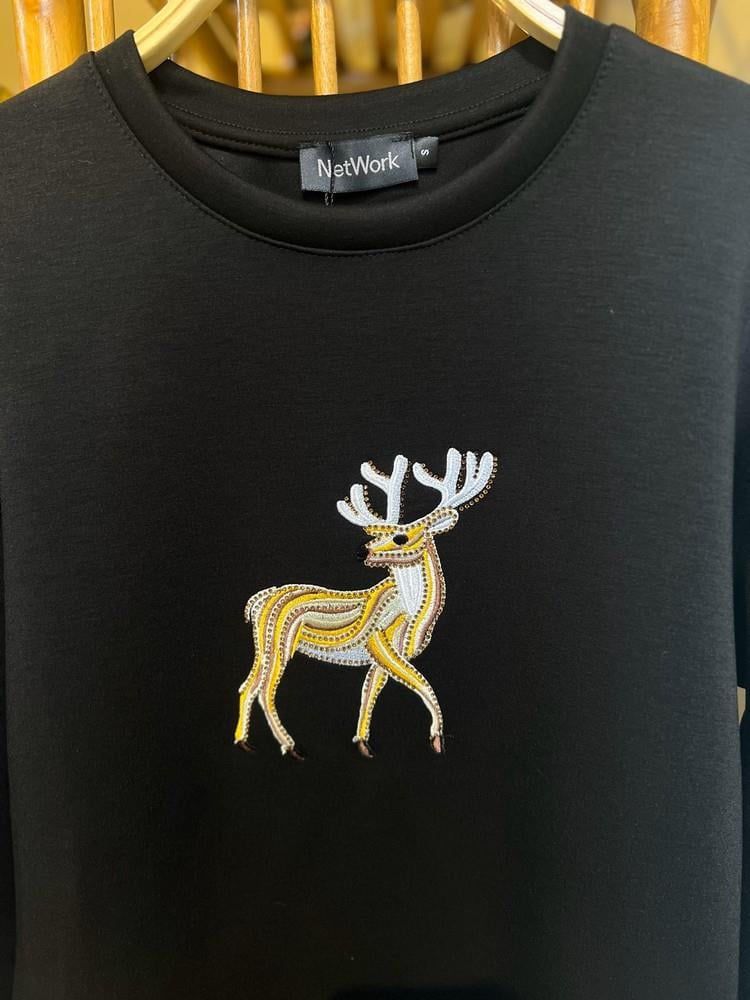 Netwrk Geyikli Taşlı Modal Sweatshirt