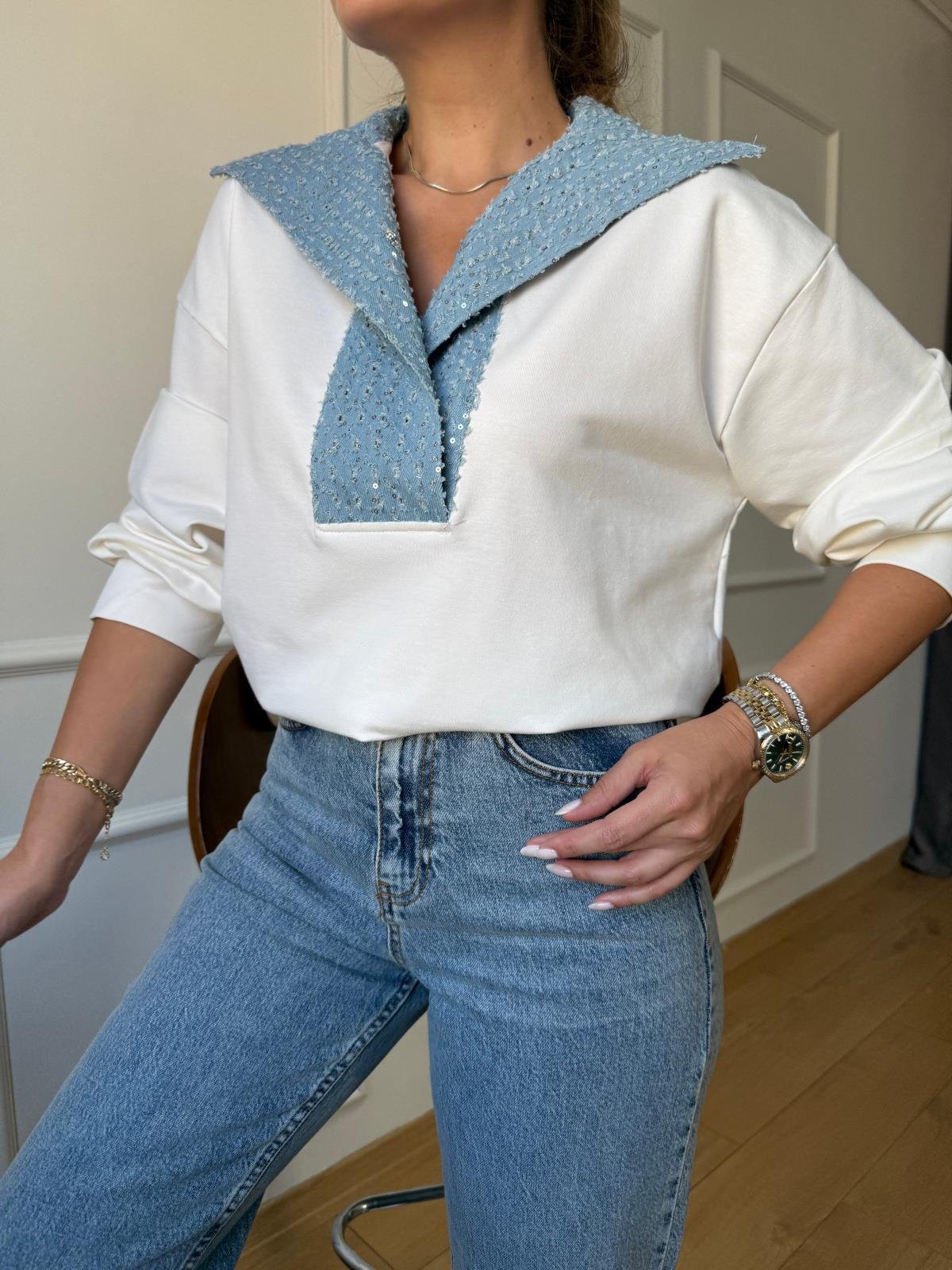 Payetli Kot Garnili Sweat