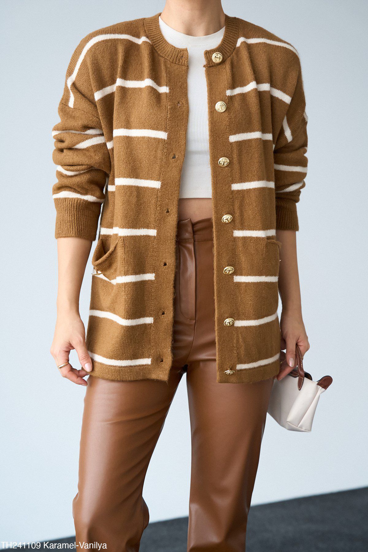 Çizgili Gold Düğmeli Ceket