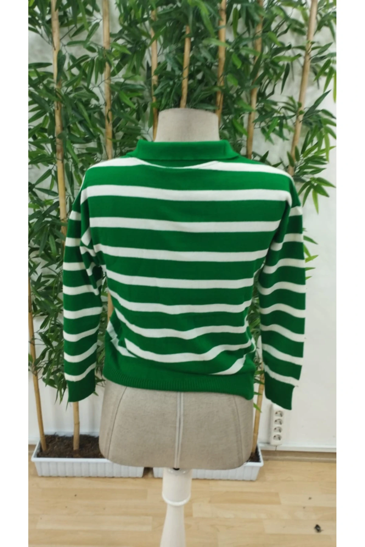 mrpurple Kadın Uzun Kollu V Yaka çizgili Triko Bluz