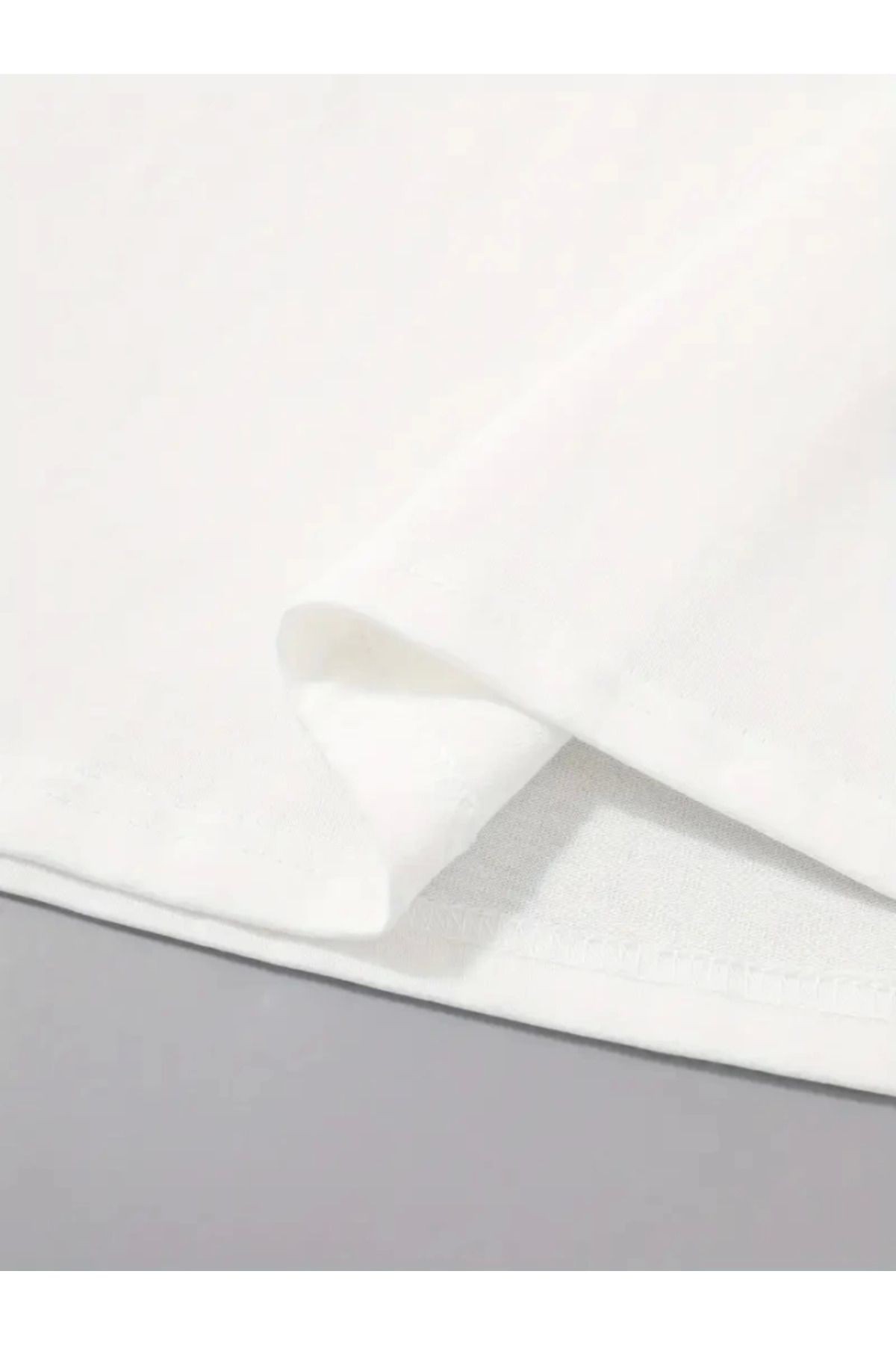 Baskılı Oversize Bisiklet Yaka T-shirt - Beyaz