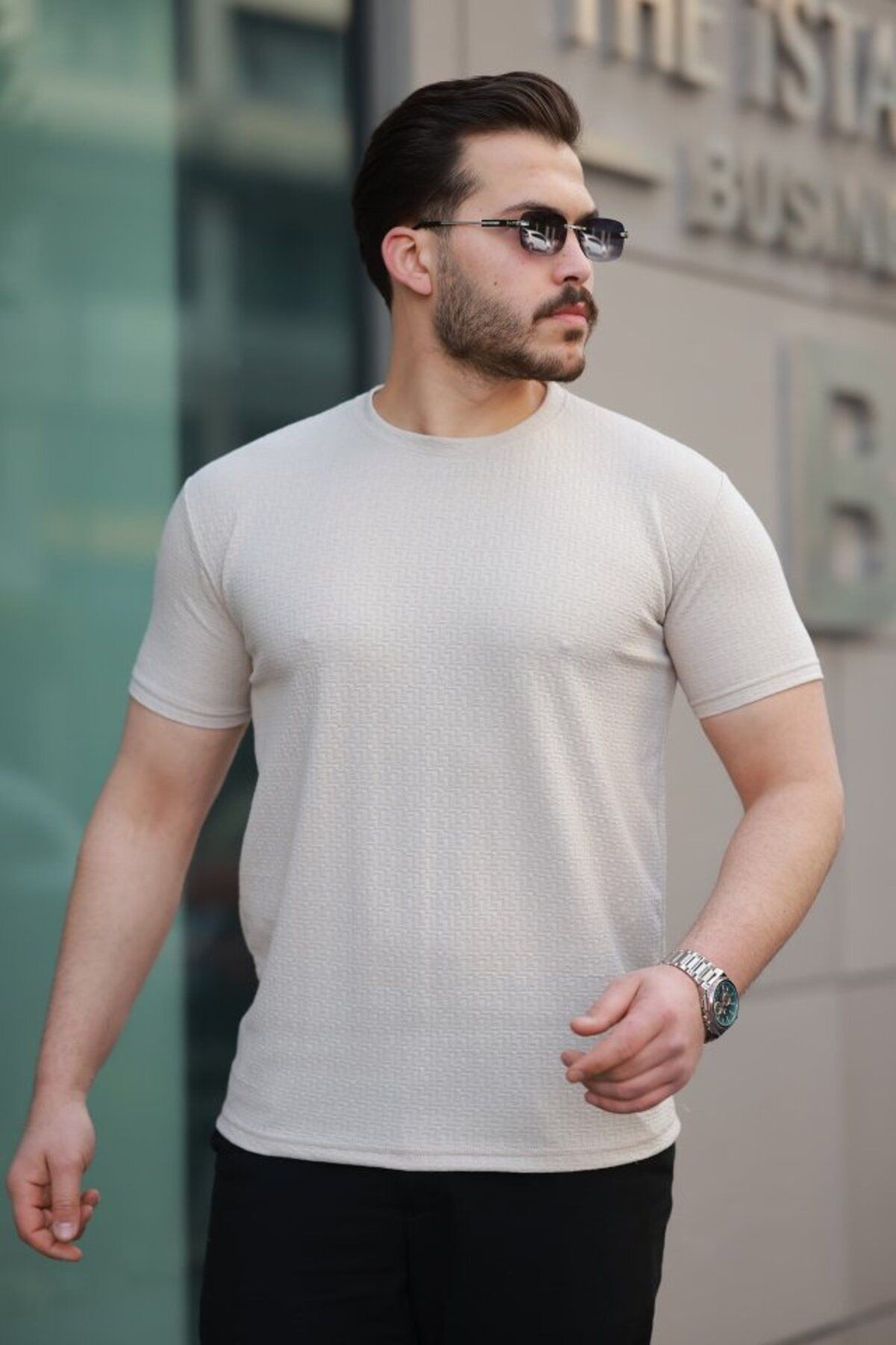 Erkek Kısa Kollu Zigzag Desenli T-shirt