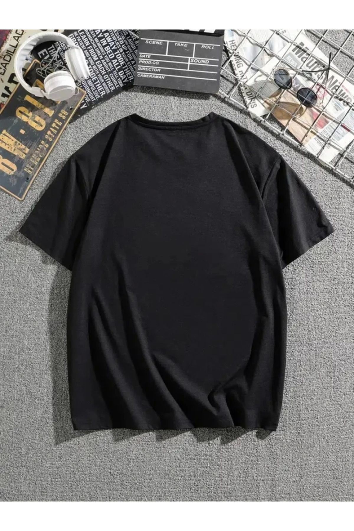 Erkek Dağ Grafikli Tişört, Yaz Için Büyük Beden Rahat T-shirt - Siyah