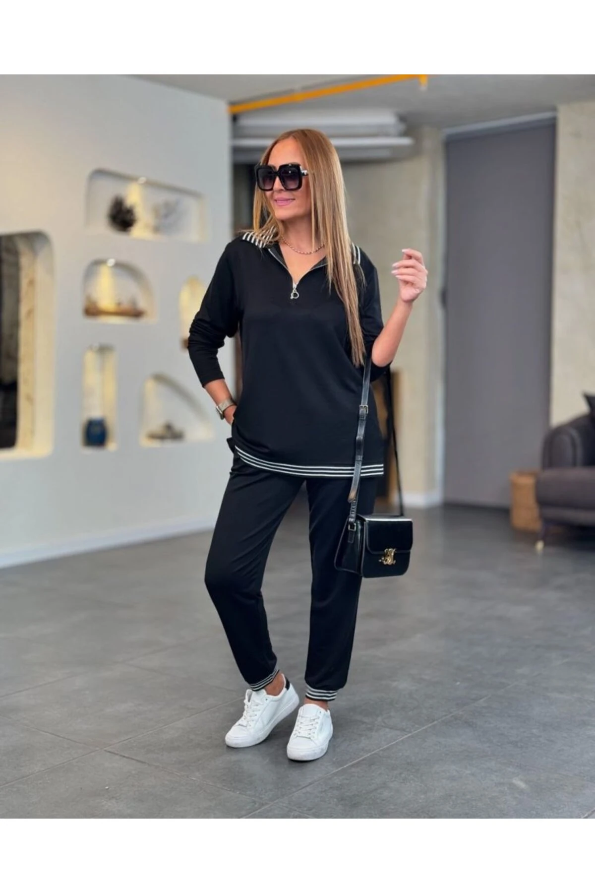 eyesof Kadın Uzun Kollu Ribana Ve Fermuar Detay Bluz Ve Yüksel Bel Pantolon 2li Takım