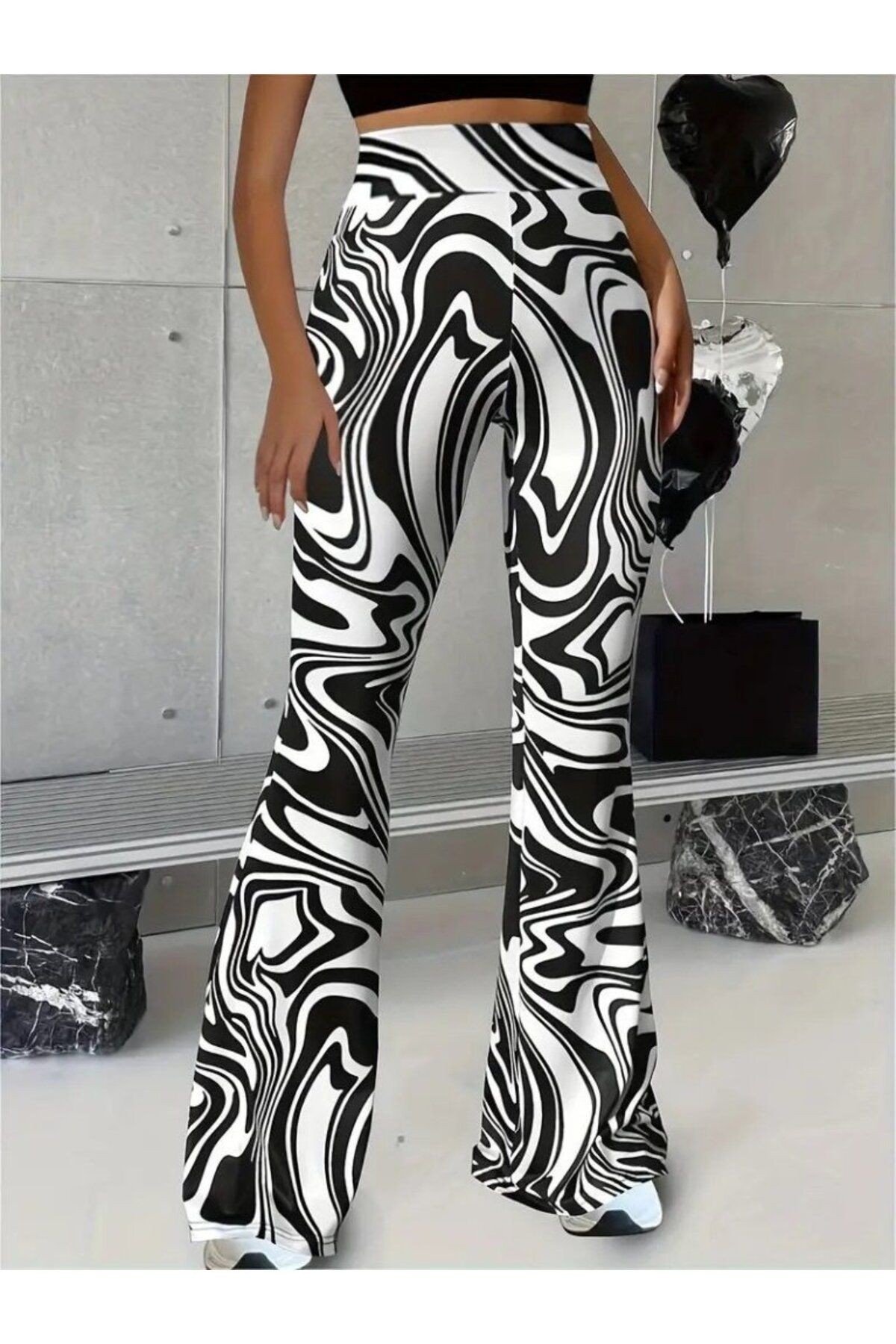 Kadın Yüksek Bel Zebra Desenli Tayt