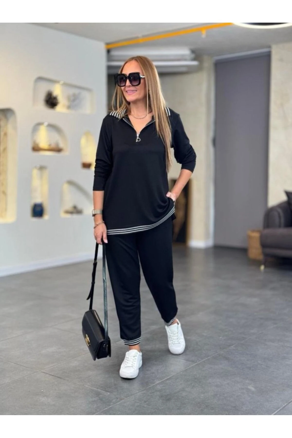 eyesof Kadın Uzun Kollu Ribana Ve Fermuar Detay Bluz Ve Yüksel Bel Pantolon 2li Takım