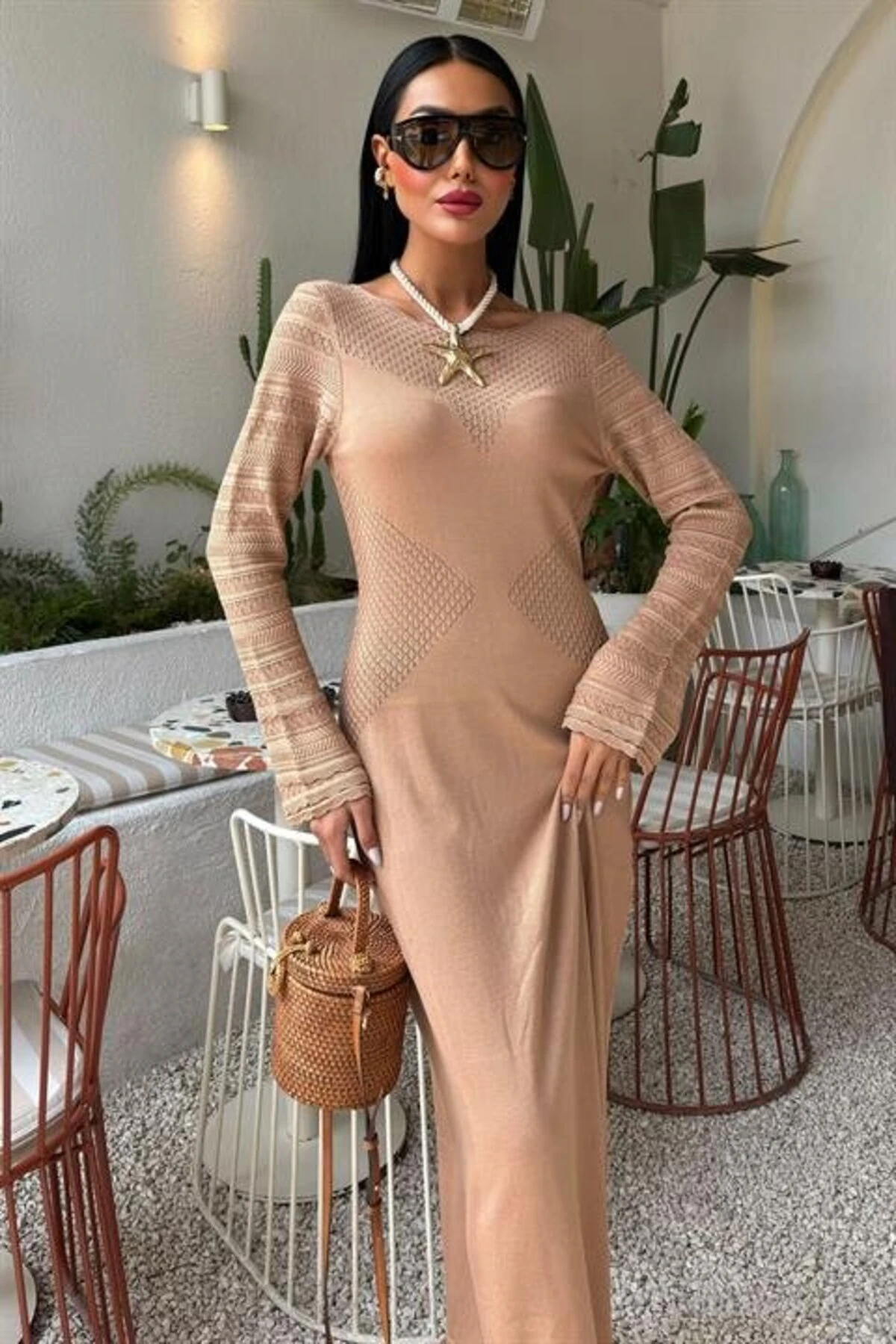 &Hug Ajur Detaylı Bisiklet Yaka Triko Elbise 2861