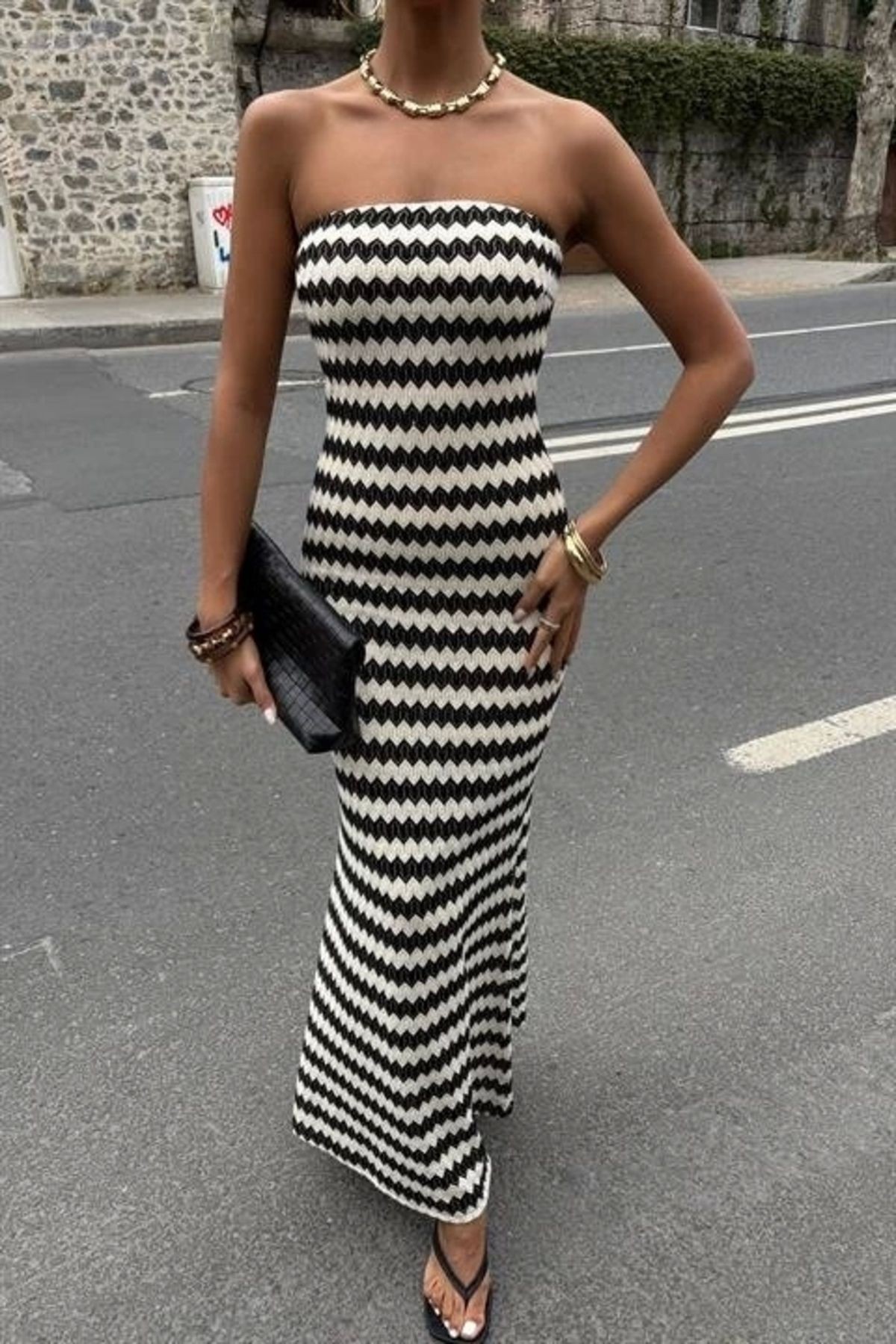 Maura Desenli Straplez Elbise 2770