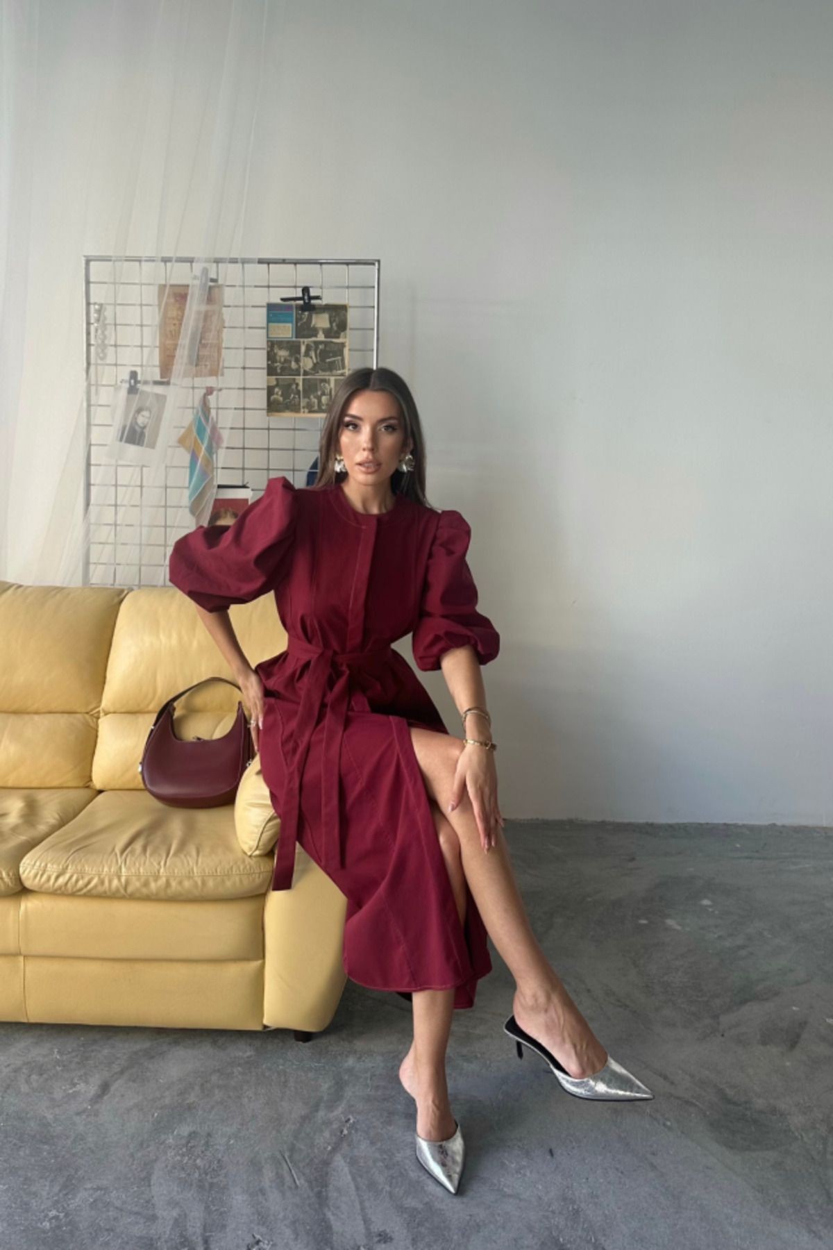 KARPUZ KOL ELBİSE - Bordo