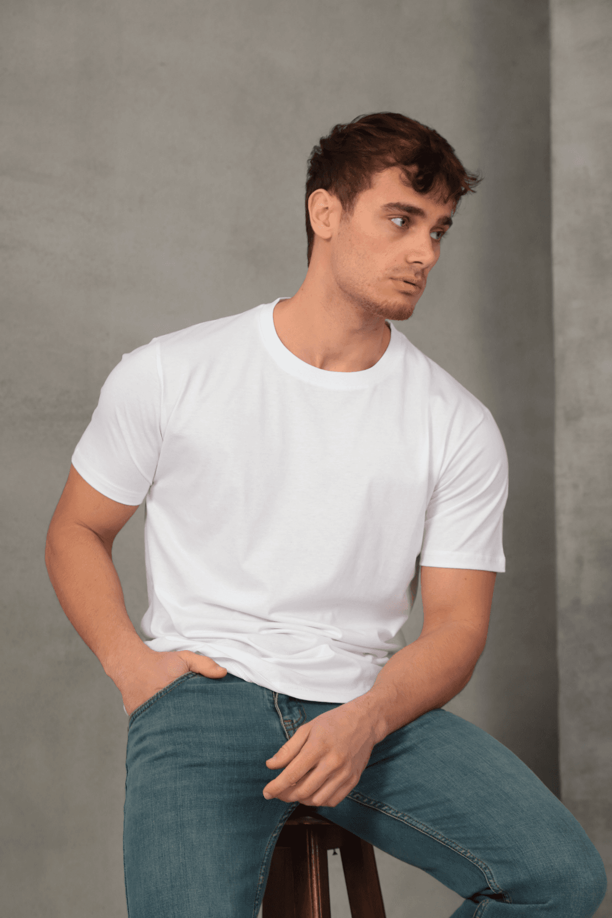 Erkek Slim Fit Bisiklet Yaka %100 Pamuk Dar Kesim Basic Tişört
