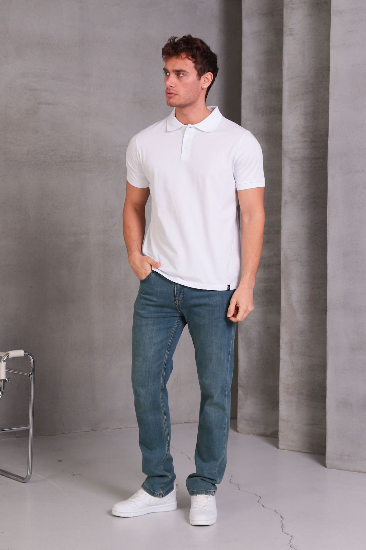 Erkek Dar Kesim Slim Fit Pamuklu Yumuşak Doku Nefes Alan Kumaş Kıvrılmaz Yaka Polo Yaka Tişört
