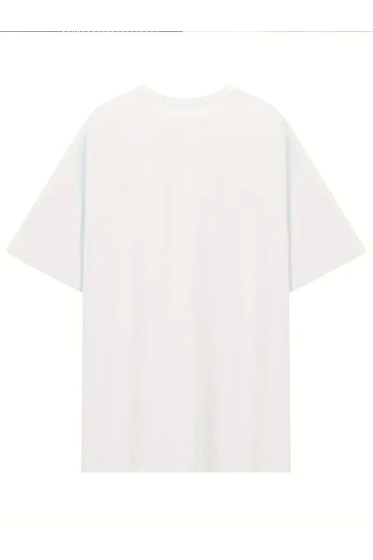 Baskılı Oversize Bisiklet Yaka T-shirt - Beyaz