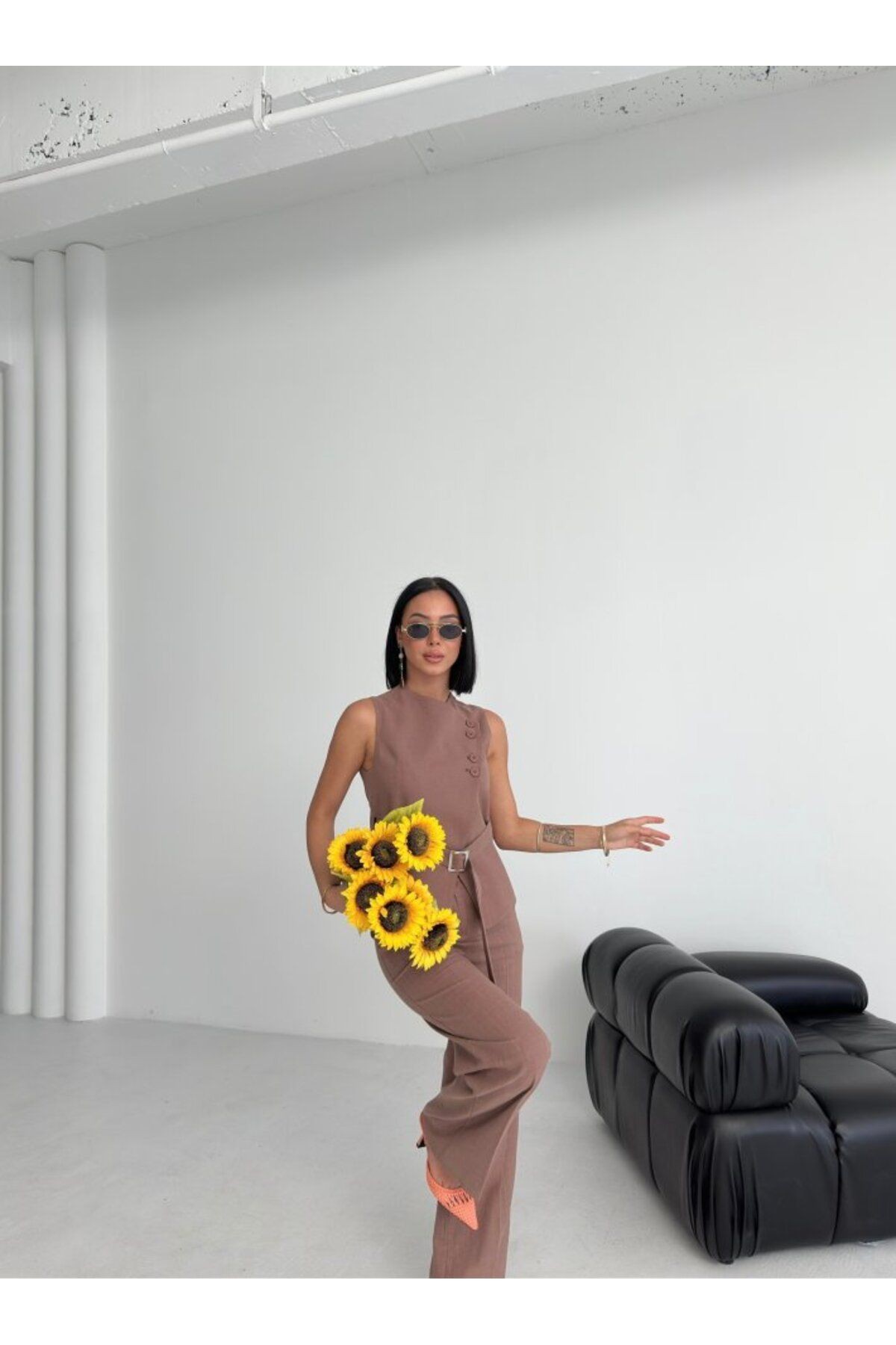 Tina Asimetrik Keten Yelek Pantolon Takim