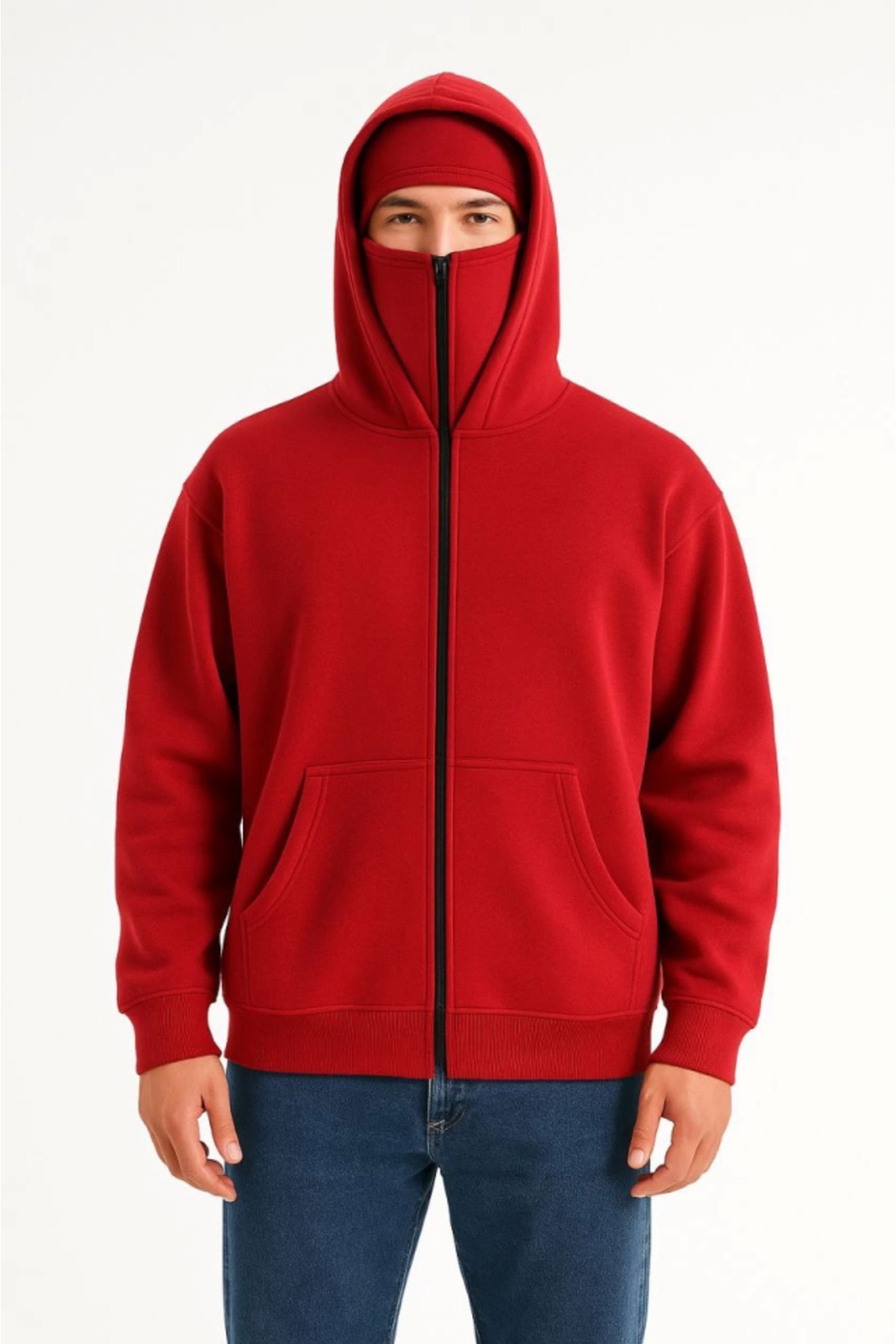 Samuray Ninja Çift Kapşonlu ZIP Fermuarlı Kanguru Çepli Tam Fermuarlı Hoodie Swetshirt - K