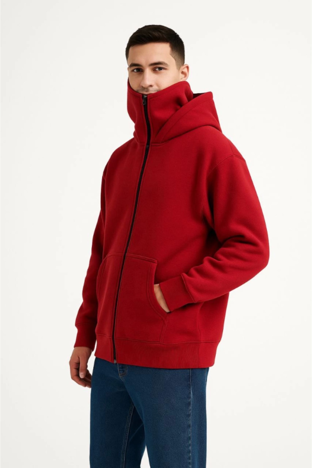 Samuray Ninja Çift Kapşonlu ZIP Fermuarlı Kanguru Çepli Tam Fermuarlı Hoodie Swetshirt - K