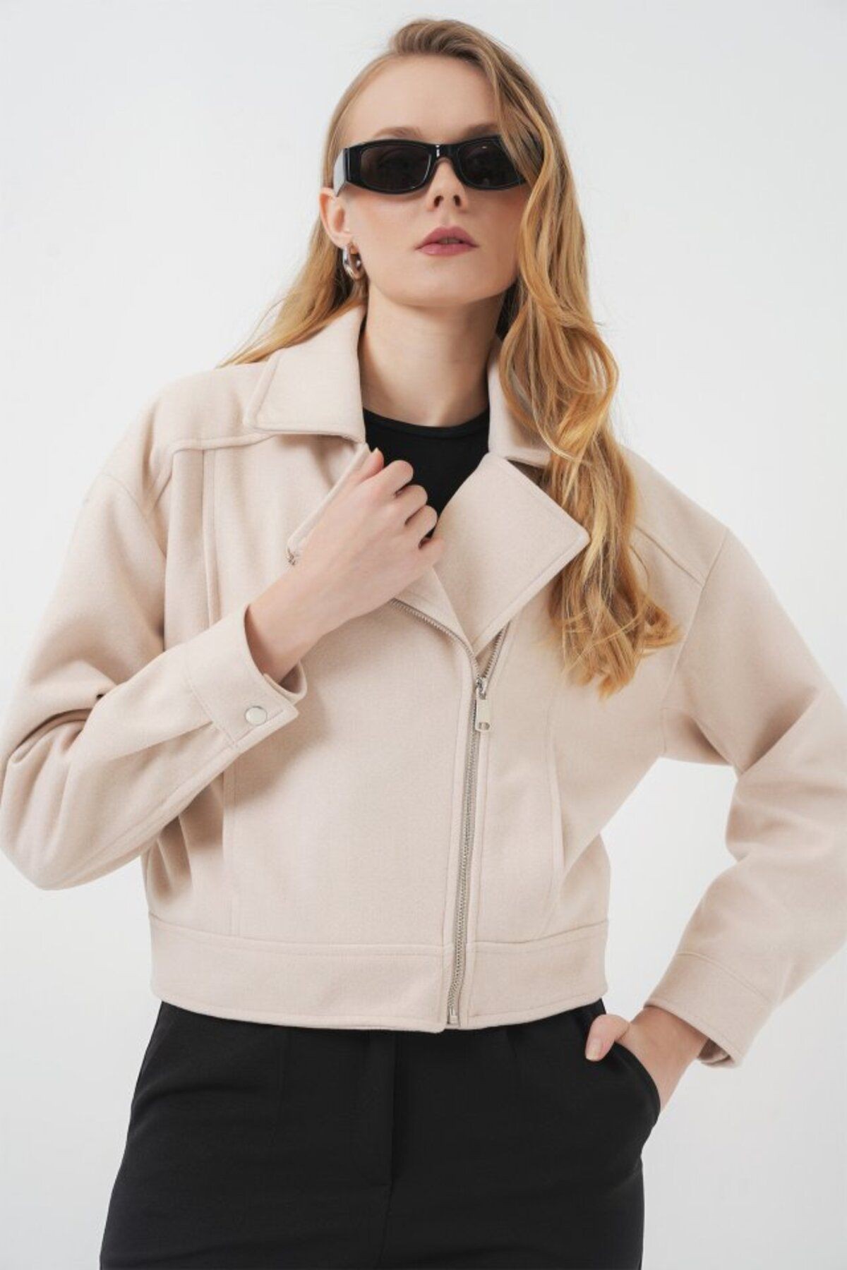 Moda Shop & Butik 0717 Kısa Kaşe Ceket - Bej