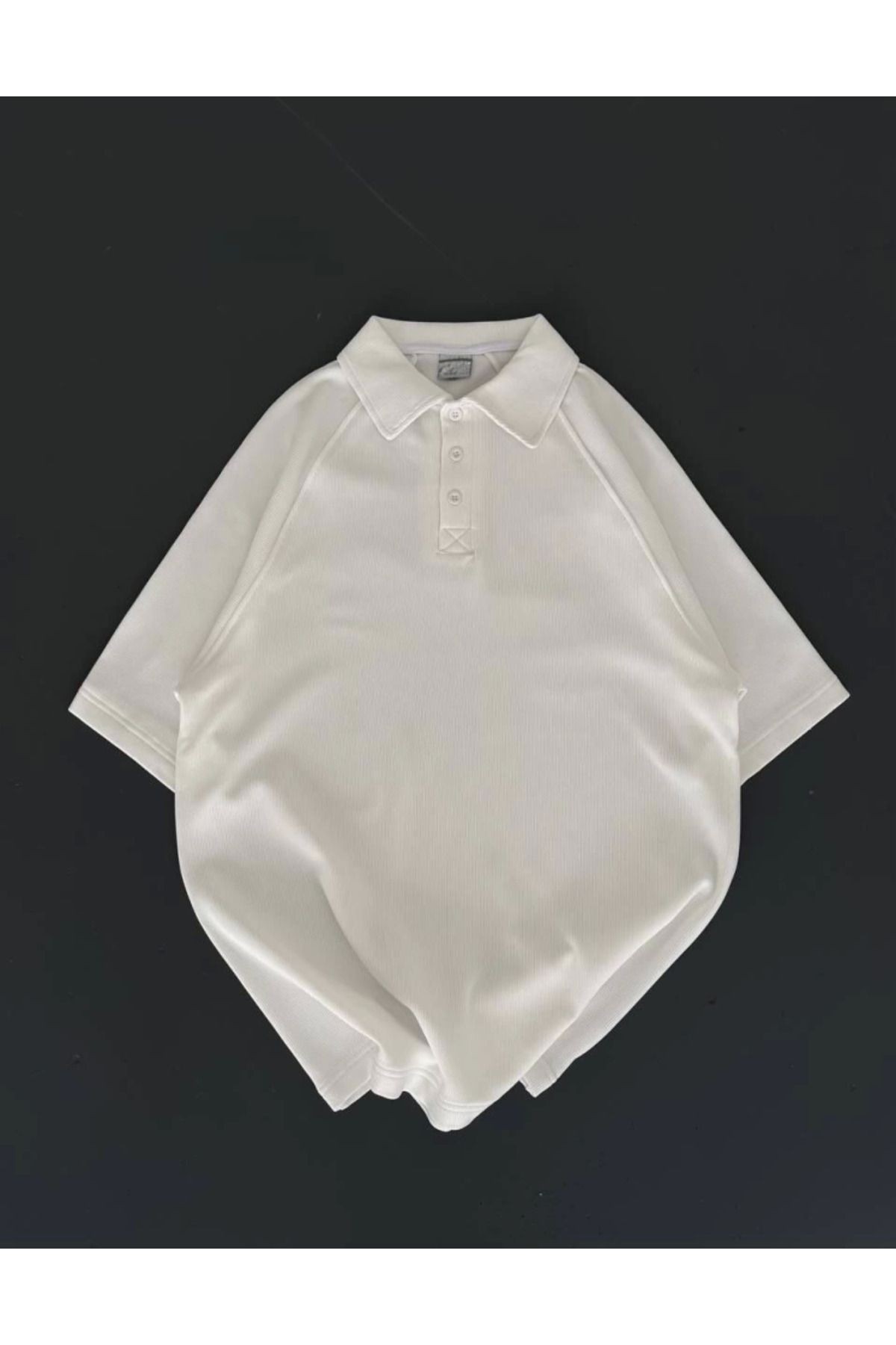 Yakalı Patlı Kısa Kol T-shirt - Beyaz