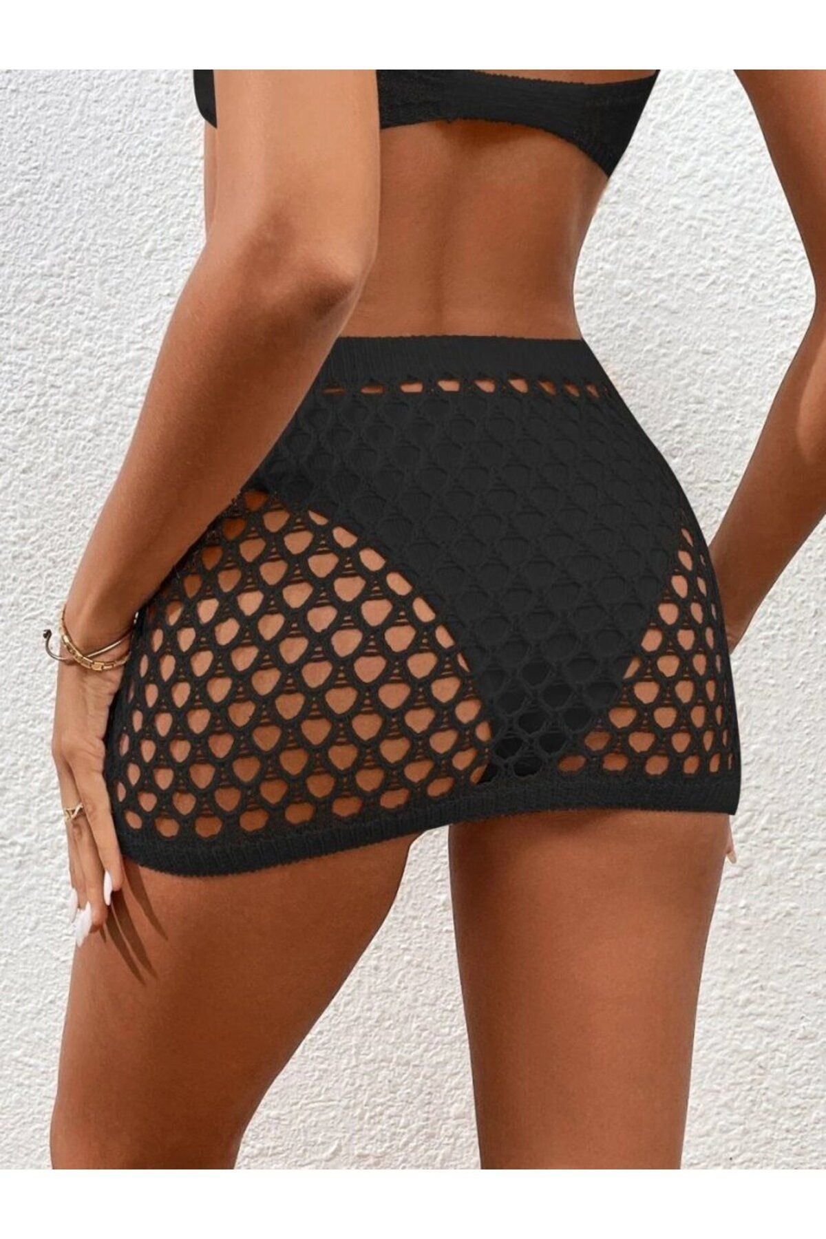 Kadın Delikli Triko Mini Etek