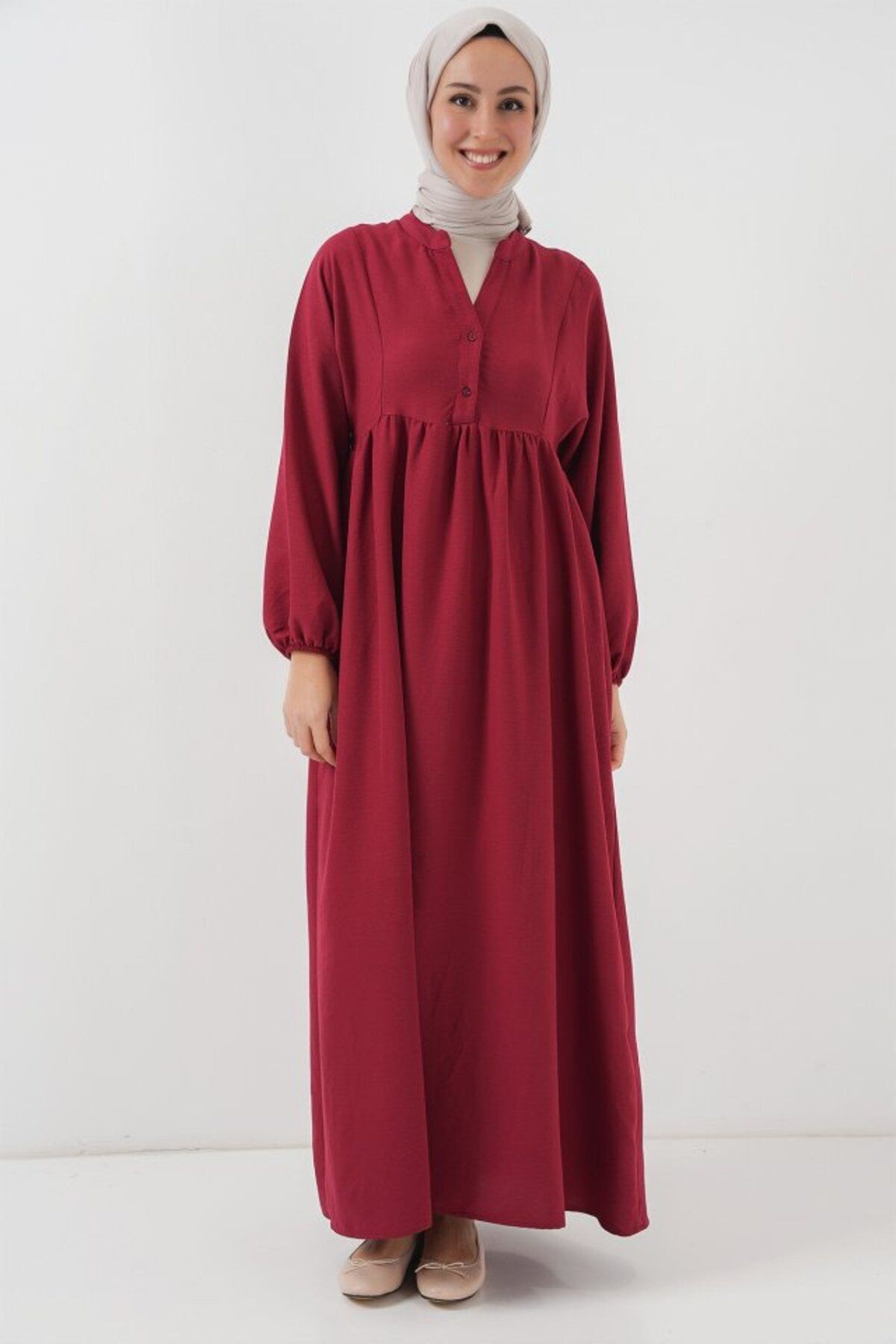 Uzun Tesettür Elbise 2525 - Bordo