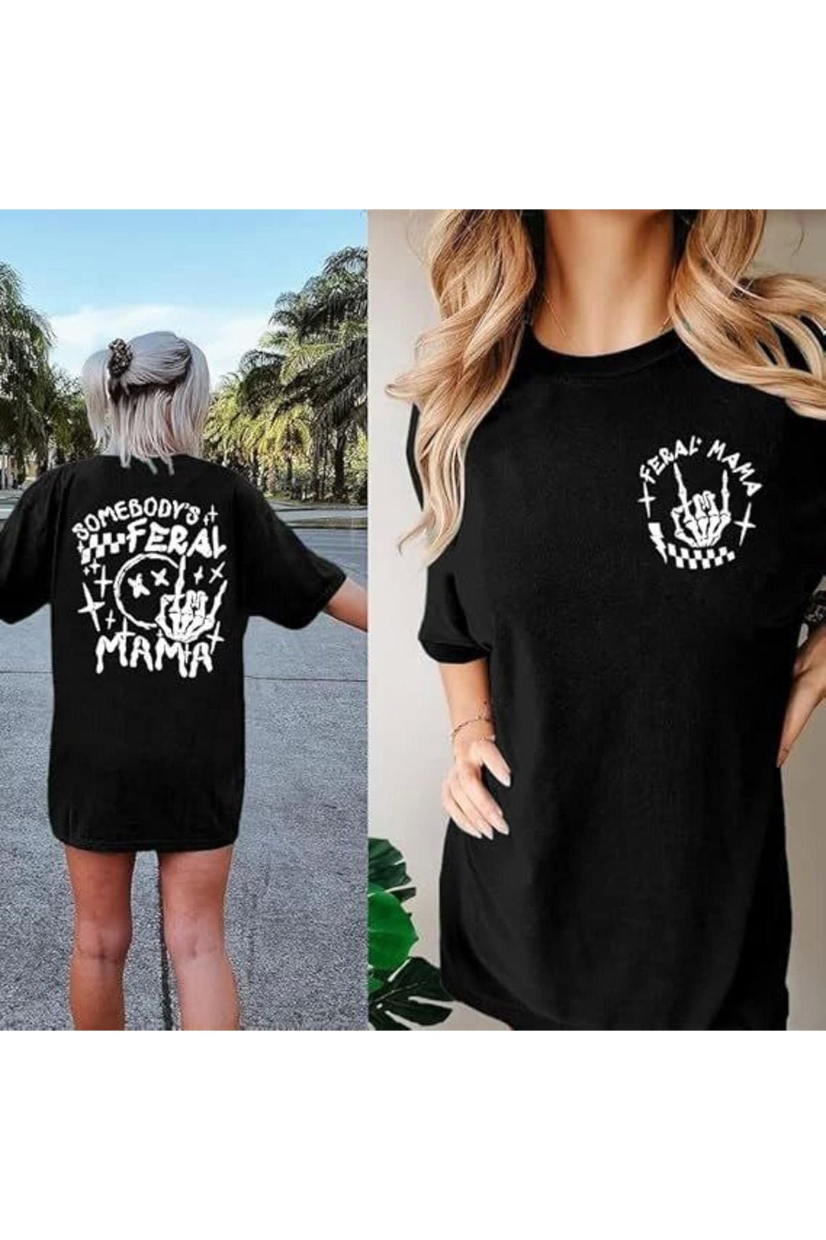 Bisiklet Yaka Baskılı T-shirt - Siyah