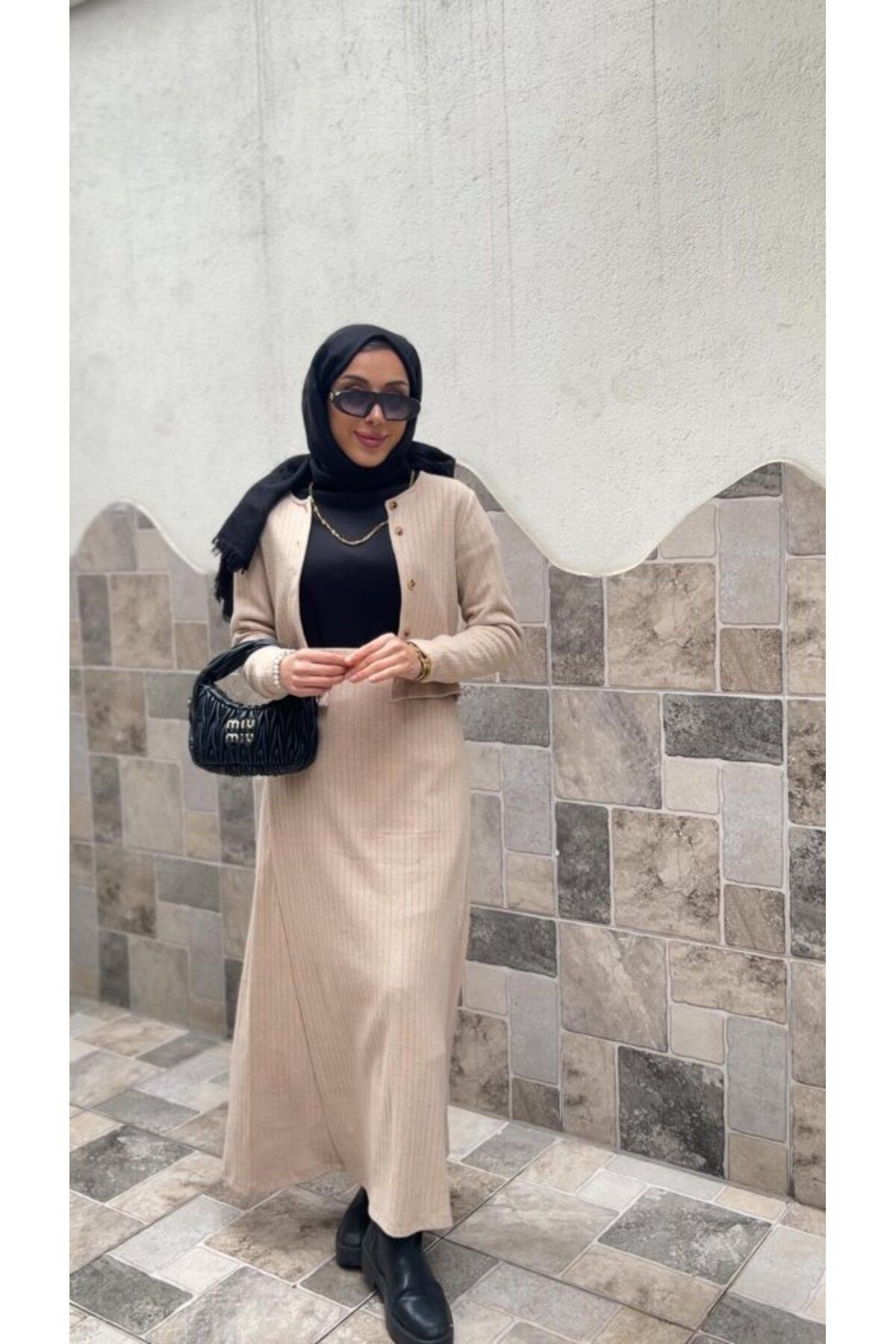 Mottisfashion Kadın Uzun Kollu önden Düğmeli Bluz Ve Yüksek Bel A Kesim Uzun Etek şardonlu Kaşkorse