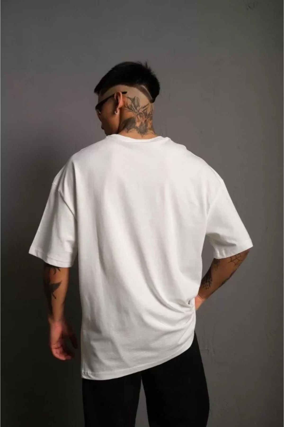 Erkek 24/1 Düz A Kalite Oversize T-shirt - Beyaz