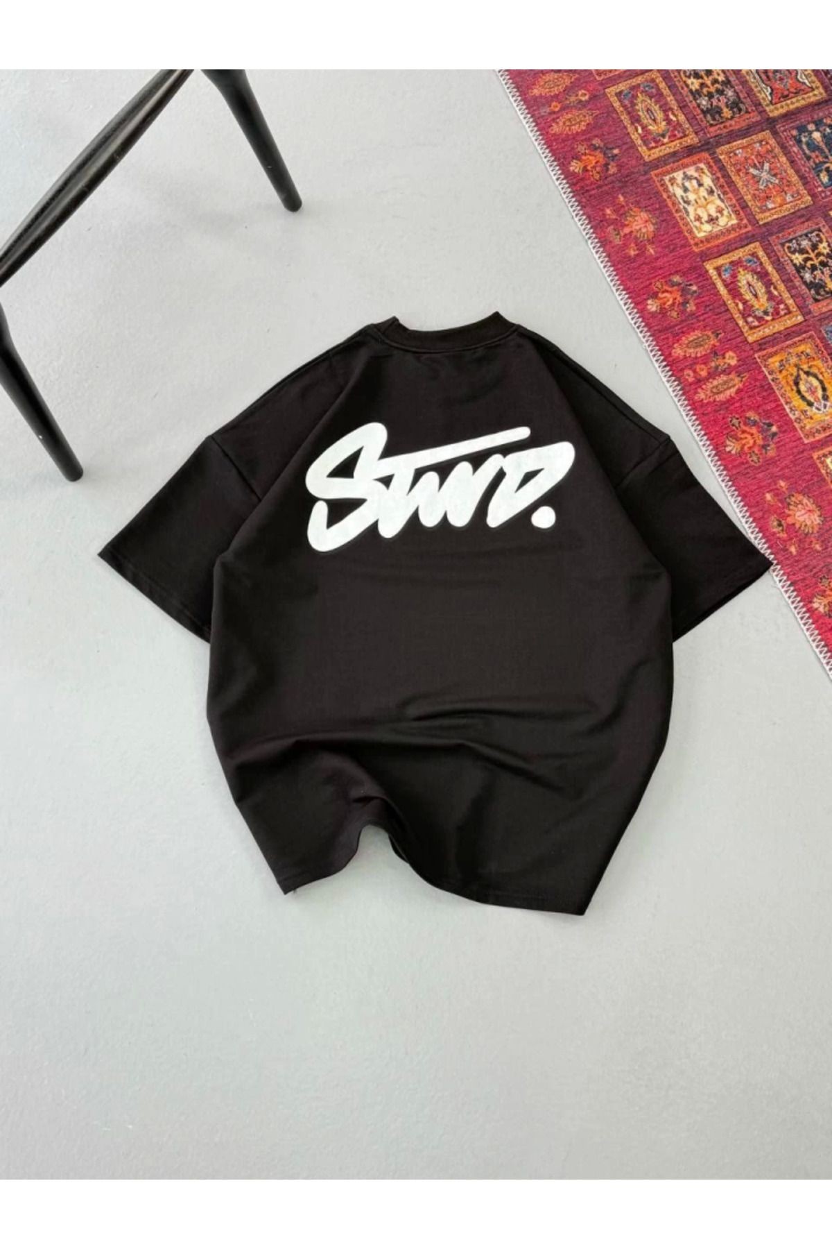 Erkek Baskılı Oversize T-shirt - Siyah