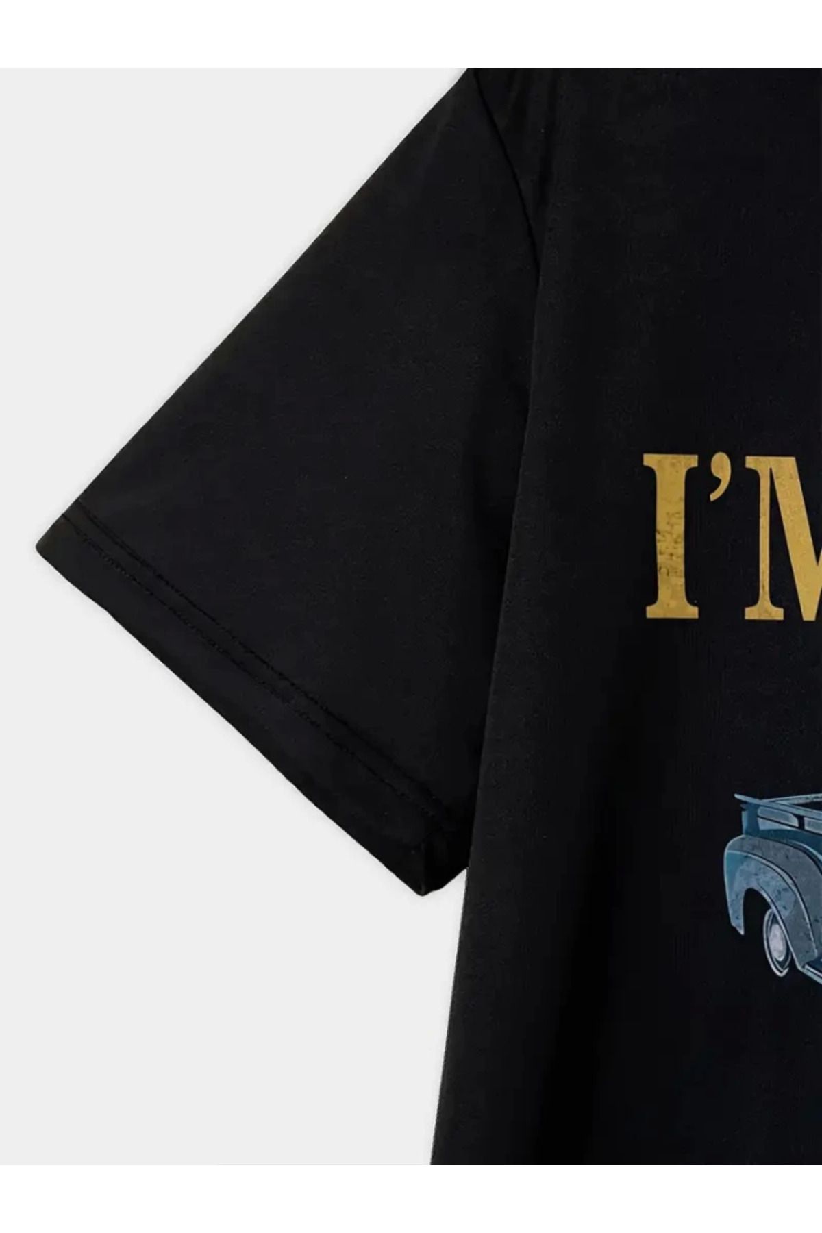 Baskılı Oversize Bisiklet Yaka T-shirt - Siyah