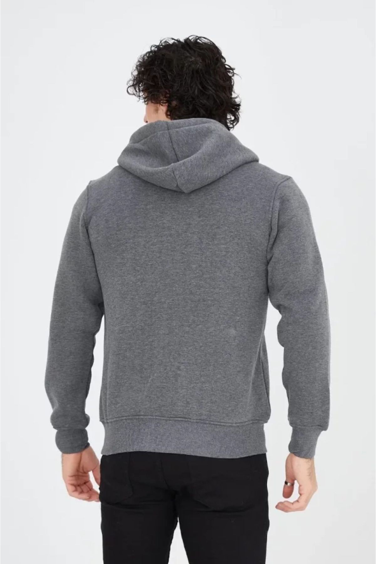 Unisex Tam Fermuarlı Kapşonlu SweatShirt - Füme