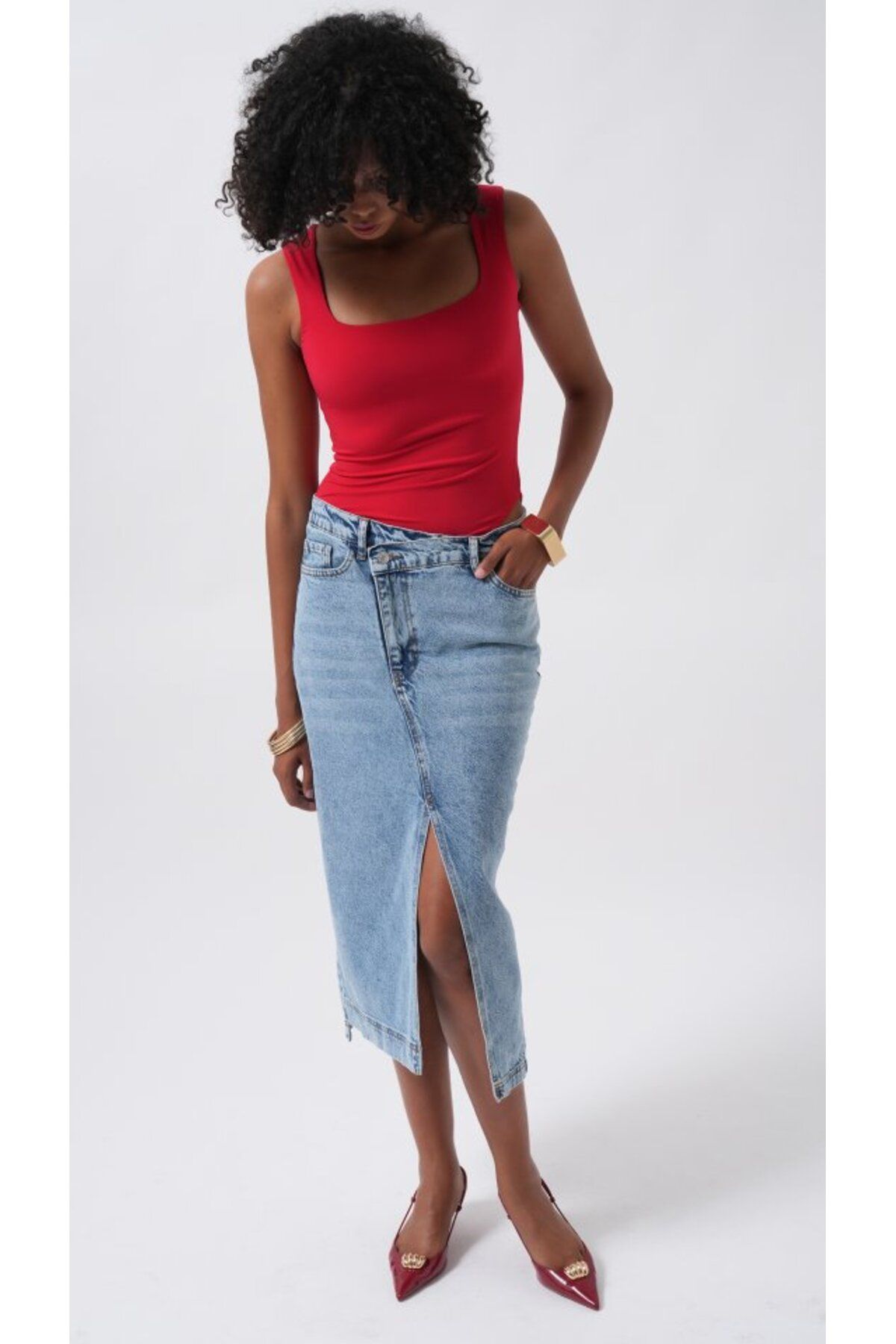 Mottisfashion Kare Yaka Kalın Askılı Bodysuit