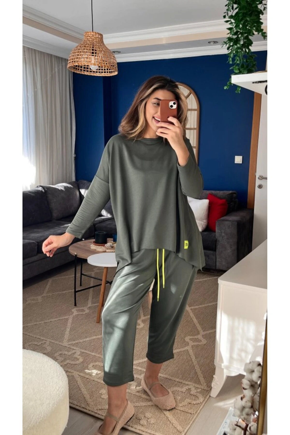 cottonLab Kadın Iki Iplik Viskon Pamuk Kumaş Arma Detaylı Ikili Takım