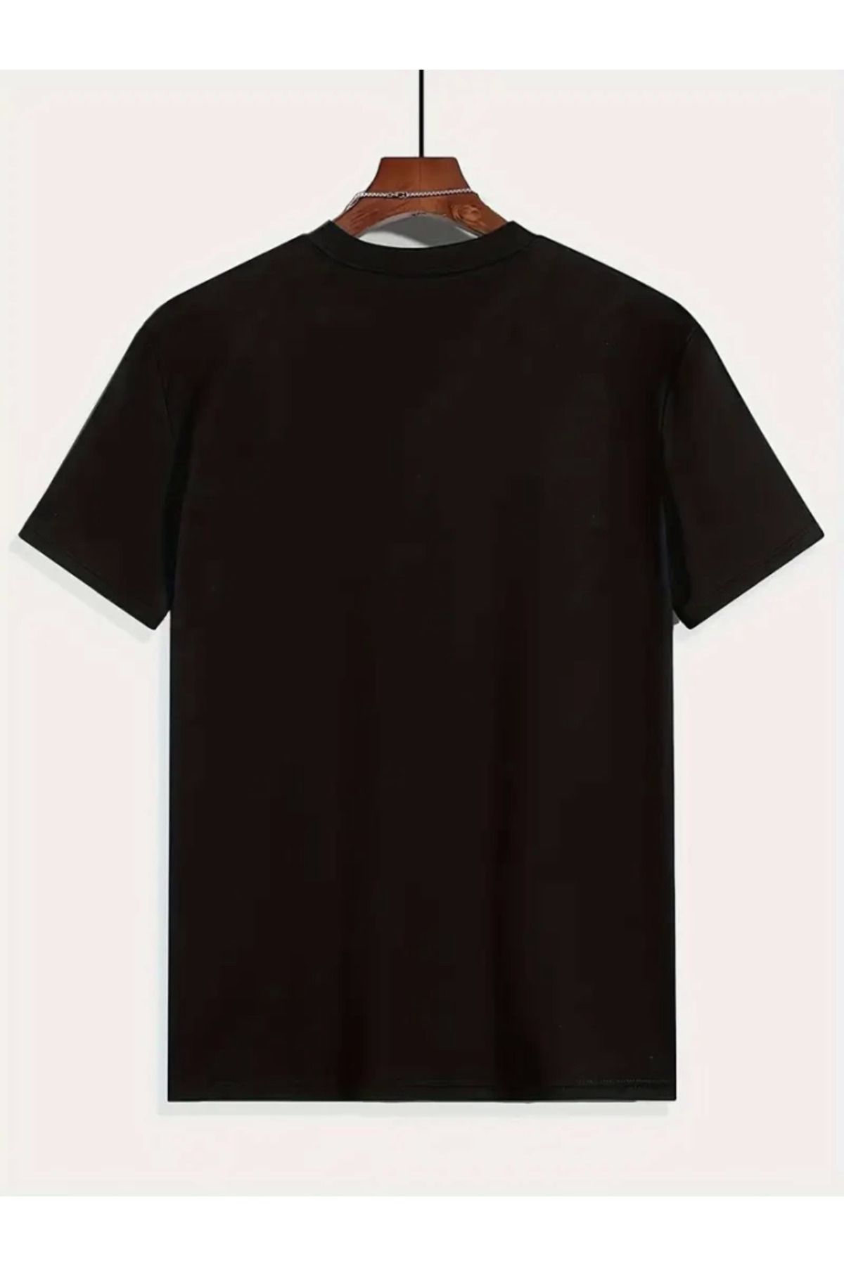 Baskılı Oversize Bisiklet Yaka T-shirt - Siyah