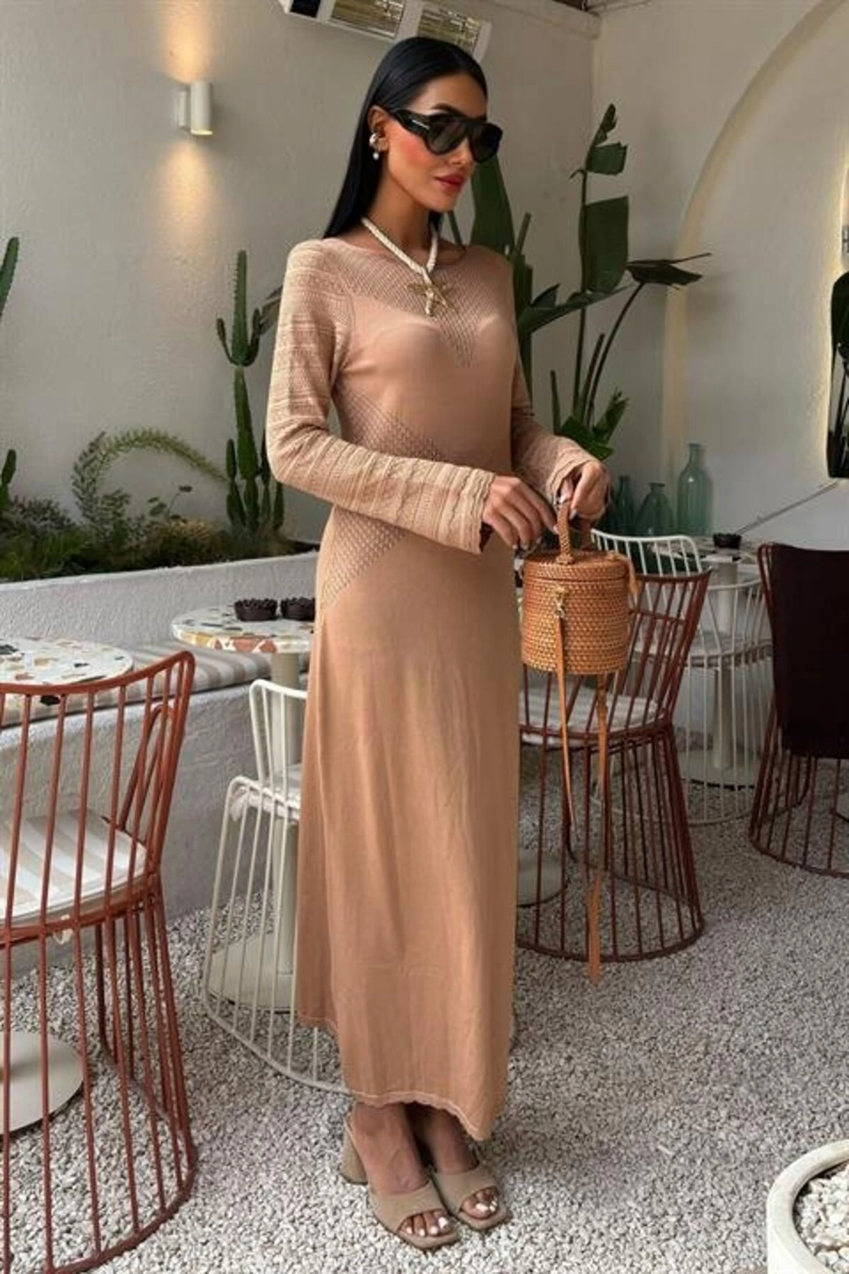 &Hug Ajur Detaylı Bisiklet Yaka Triko Elbise 2861