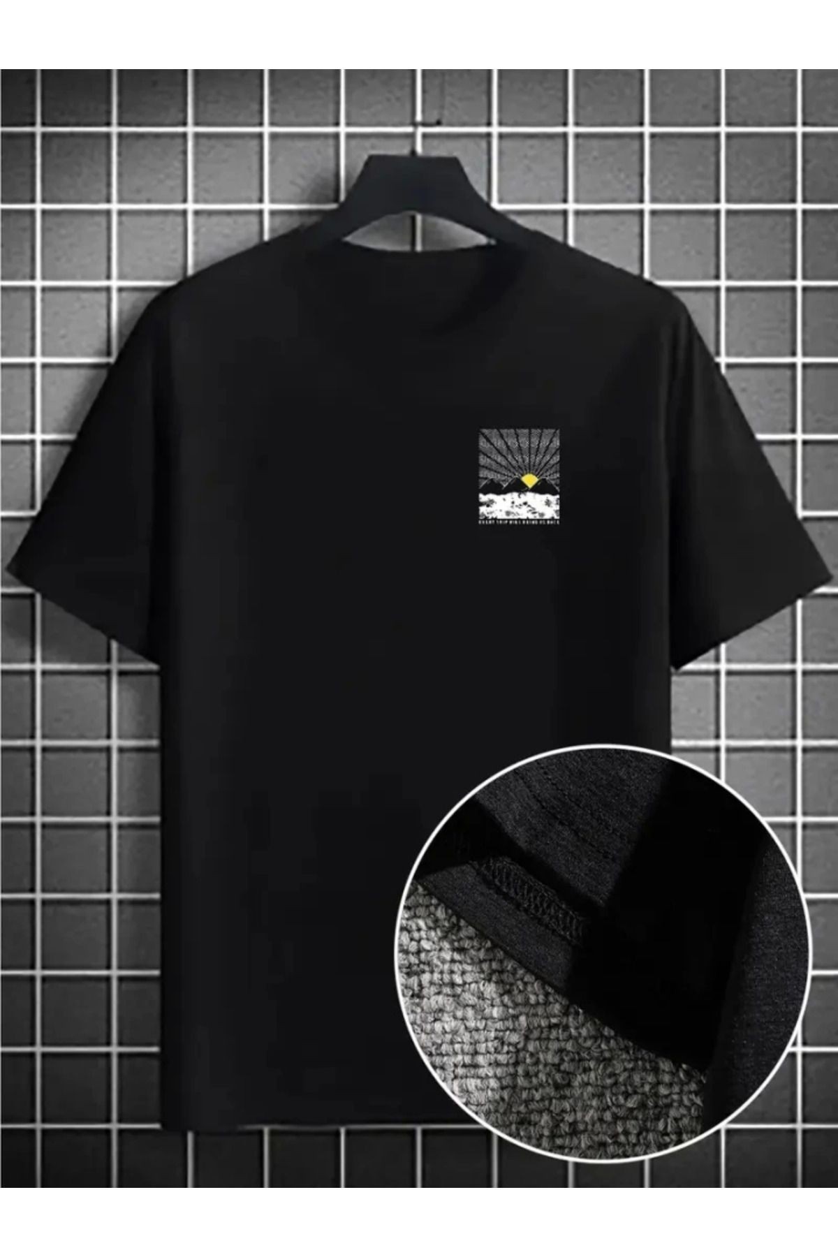 Erkek Dağ Grafikli Tişört, Yaz Için Büyük Beden Rahat T-shirt - Siyah