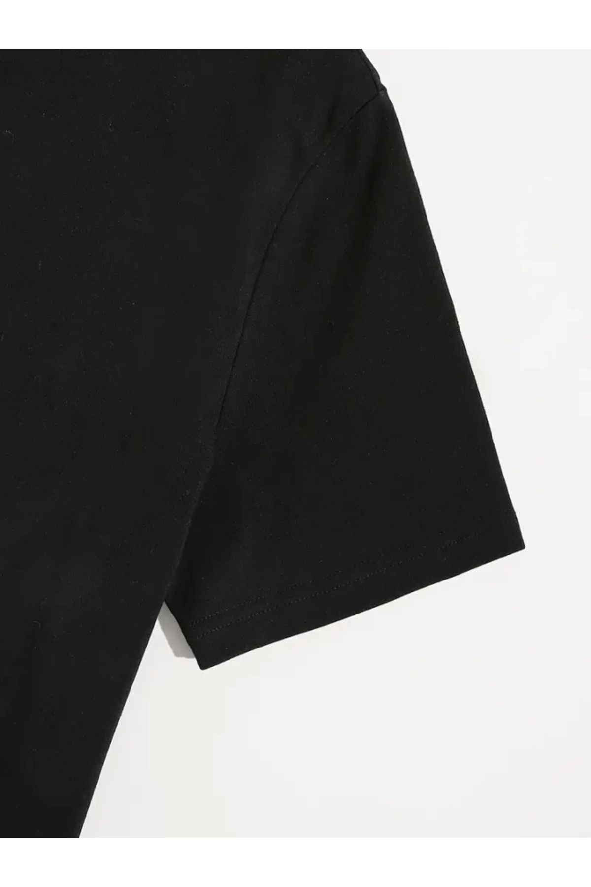 Baskılı Oversize Bisiklet Yaka T-shirt - Siyah